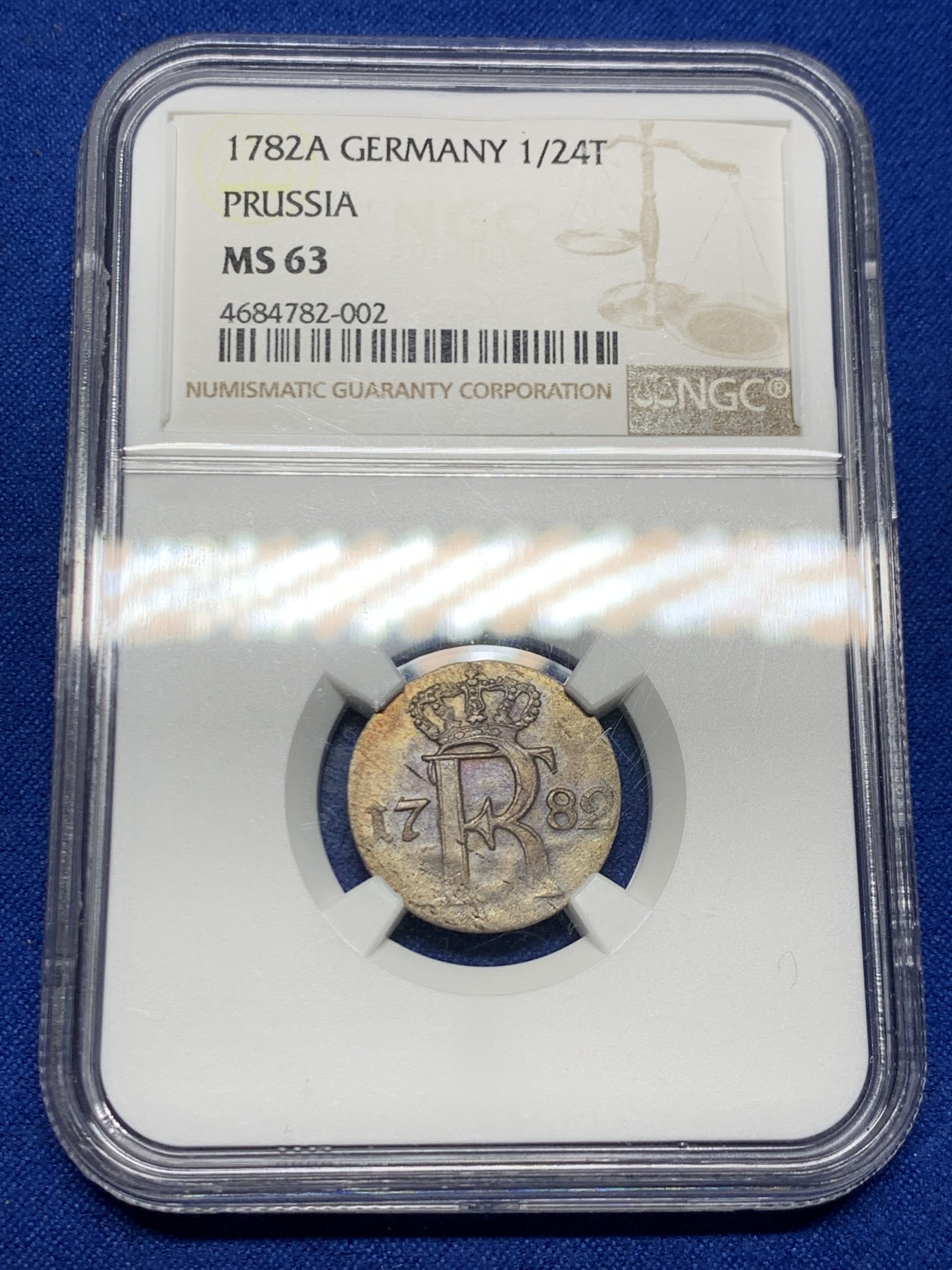 《竞宝斋》第249场-周日，周一 ，周二3场连拍 (全场包邮) NGC  MS63  德国  1782年 普鲁士1/24泰勒