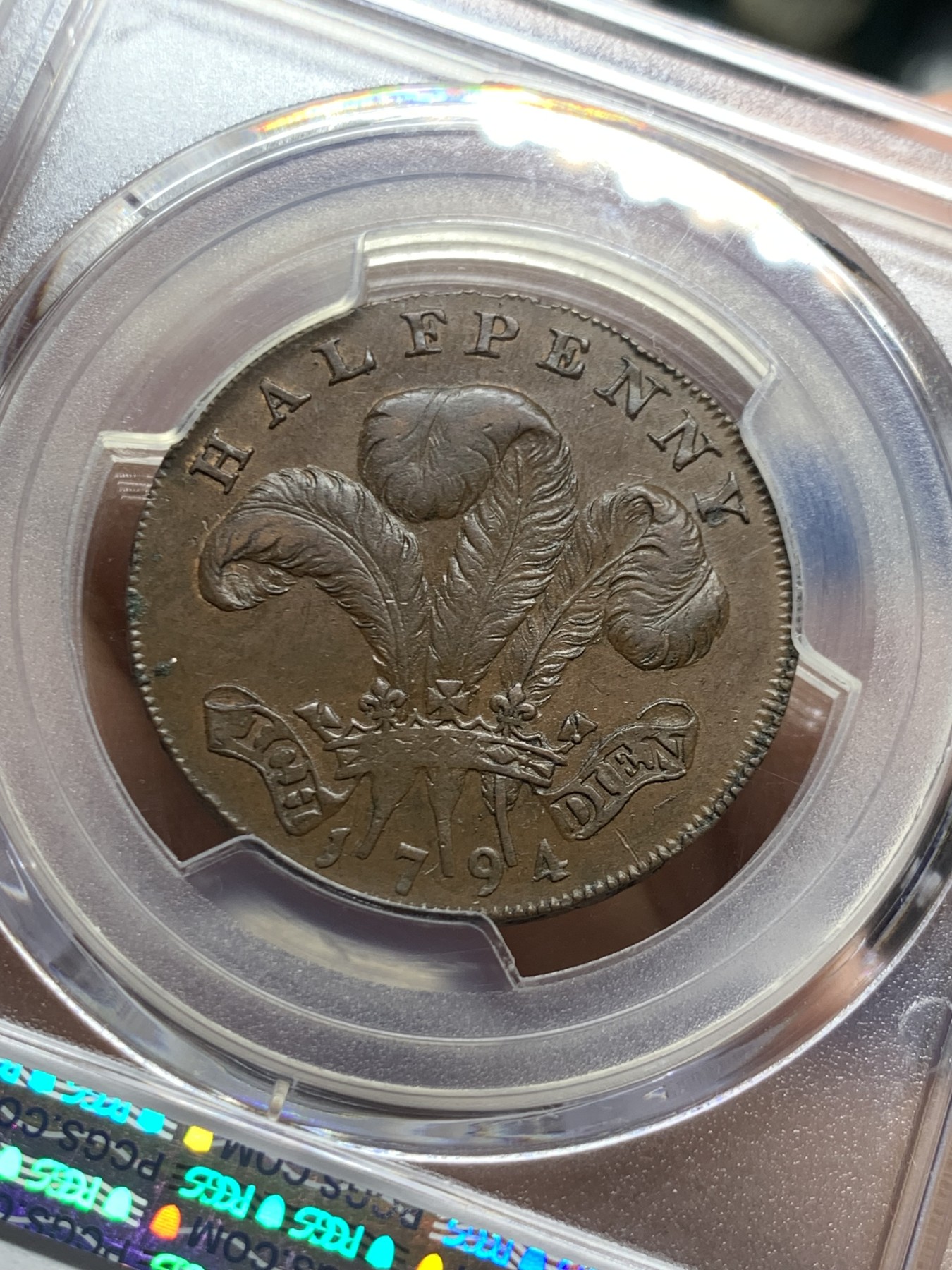 《竞宝斋》第249场-周日，周一 ，周二3场连拍 (全场包邮) PCGS  AU58  英国  1794年  苏塞克斯·布莱顿1/2便士TOKEN代用币