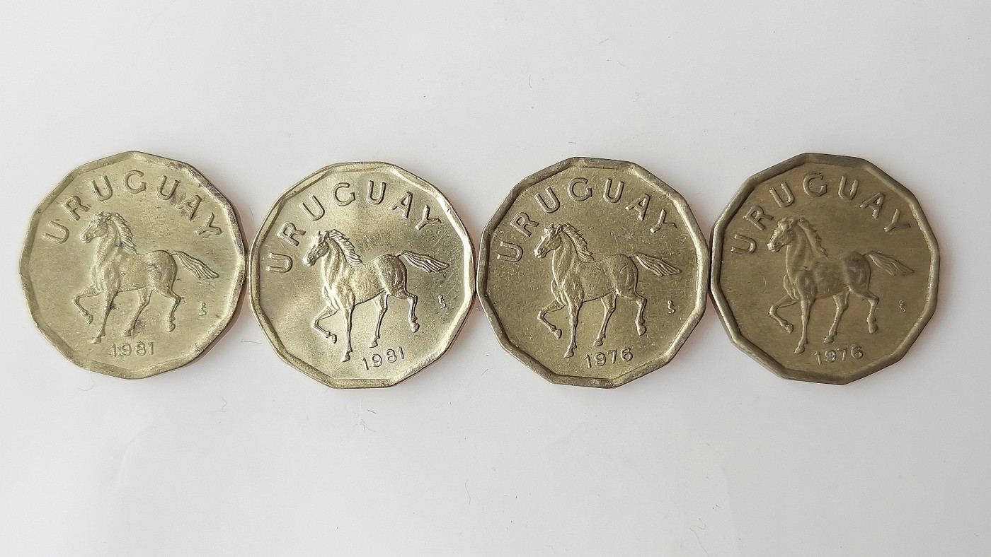 第一海外回流一元起拍收藏 散币专场 第72期 马 乌拉圭10生丁黄铜币 4枚