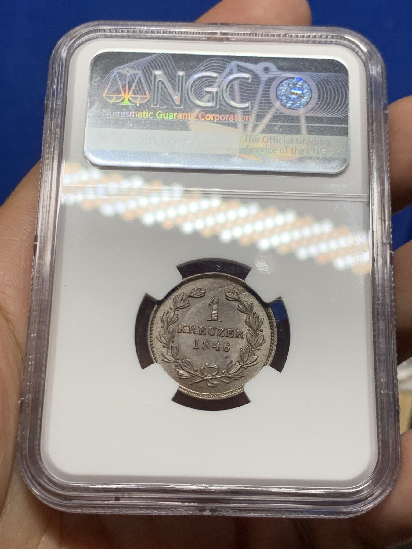 《竞宝斋》第249场-周日，周一 ，周二3场连拍 (全场包邮) NGC  MS63BN  德国  1846年  巴登1克鲁泽，少见小邦早期好品相铜币