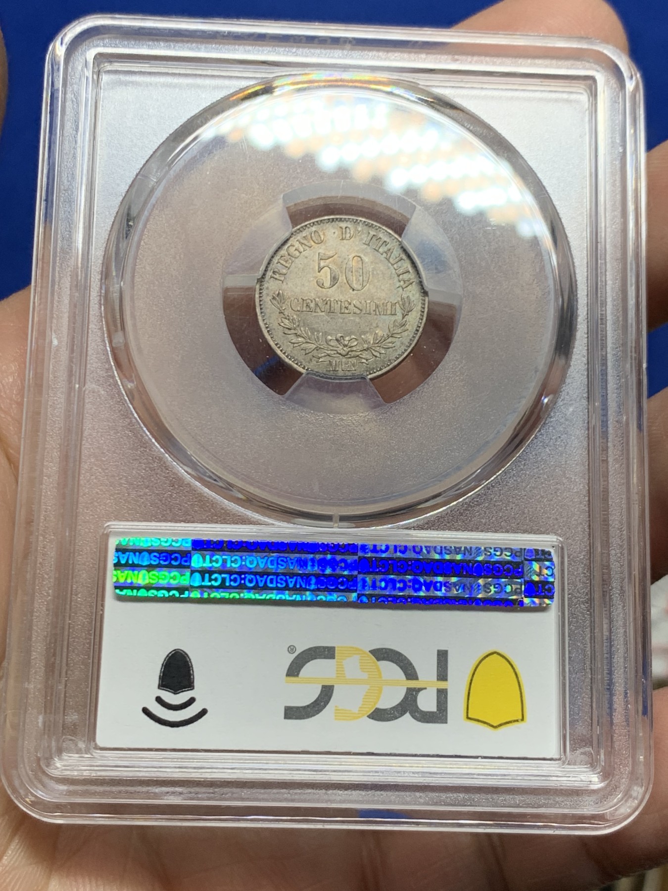 《竞宝斋》第249场-周日，周一 ，周二3场连拍 (全场包邮) PCGS  MS62  意大利  1863年  艾曼纽尔二世50分