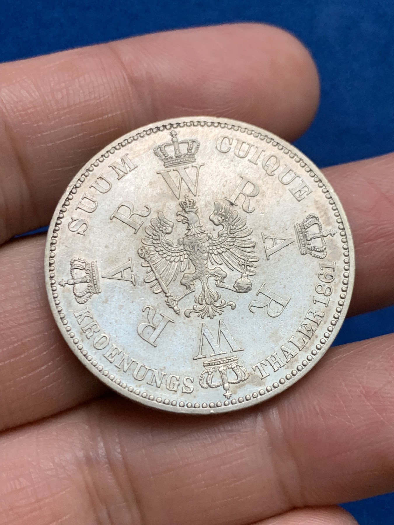 《竞宝斋》第249场-周日，周一 ，周二3场连拍 (全场包邮) 1861年德国普鲁士威廉一世登基泰勒银币