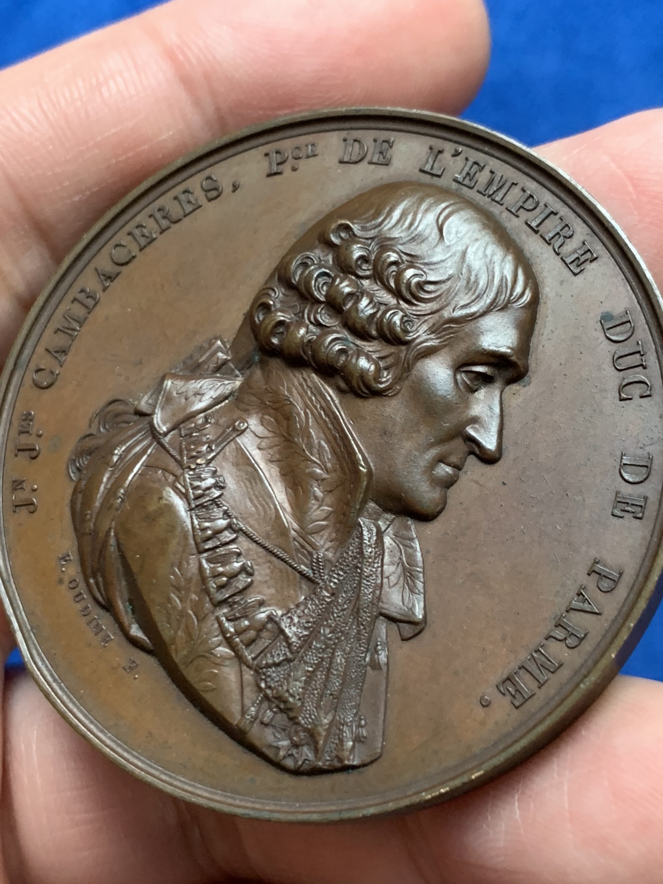 《竞宝斋》第249场-周日，周一 ，周二3场连拍 (全场包邮) 1824 法国帕尔梅公爵铜章，直径50mm，约67克，船首边铭