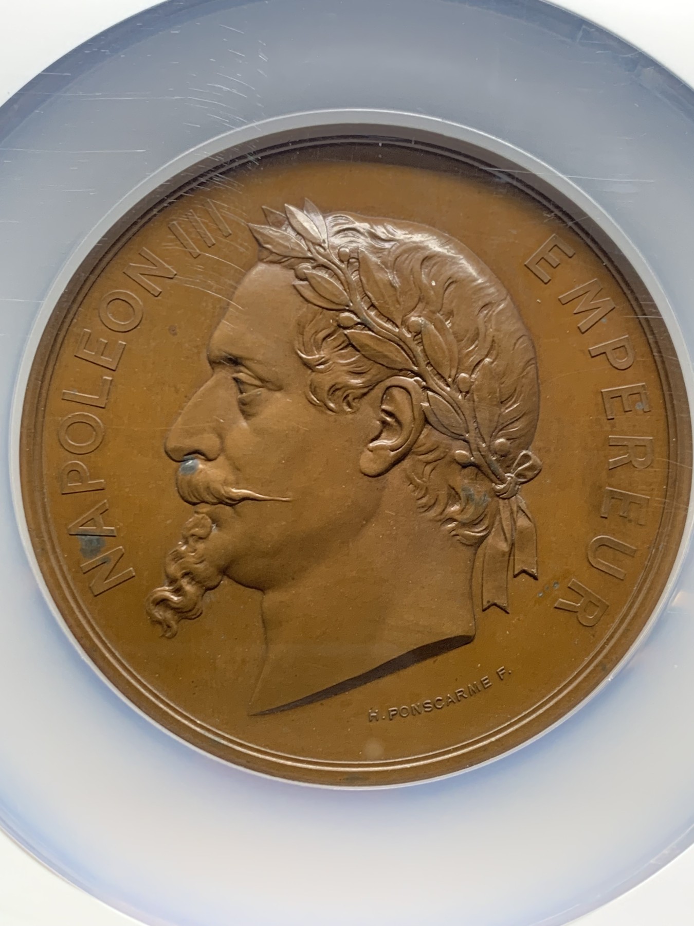 《竞宝斋》第249场-周日，周一 ，周二3场连拍 (全场包邮) NGC  MS63BN  法国  1867 拿破仑三世巴黎世博会铜章