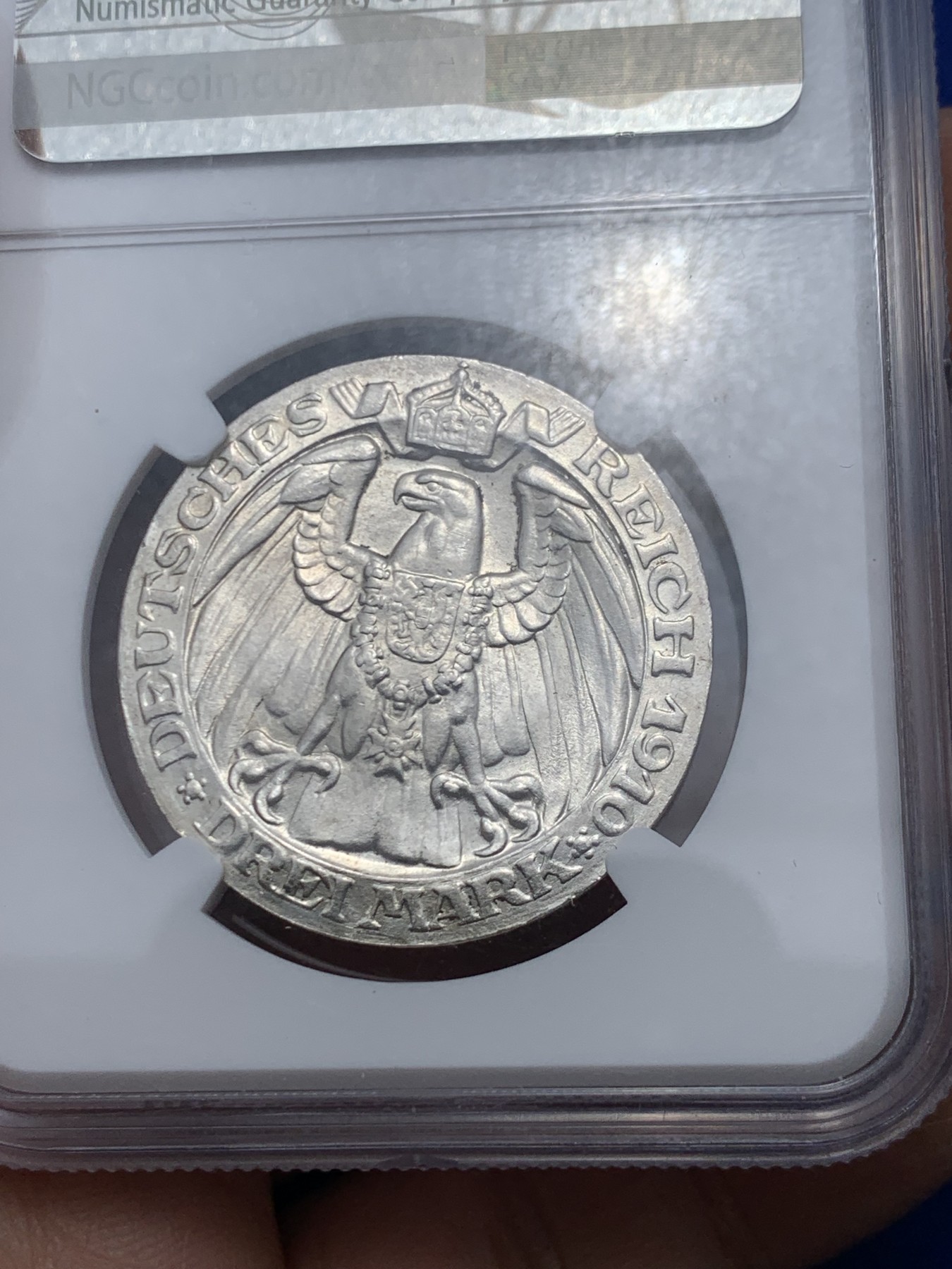 《竞宝斋》第249场-周日，周一 ，周二3场连拍 (全场包邮) NGC MS64 德国普鲁士 1910年 柏林大学纪念 3马克 银币