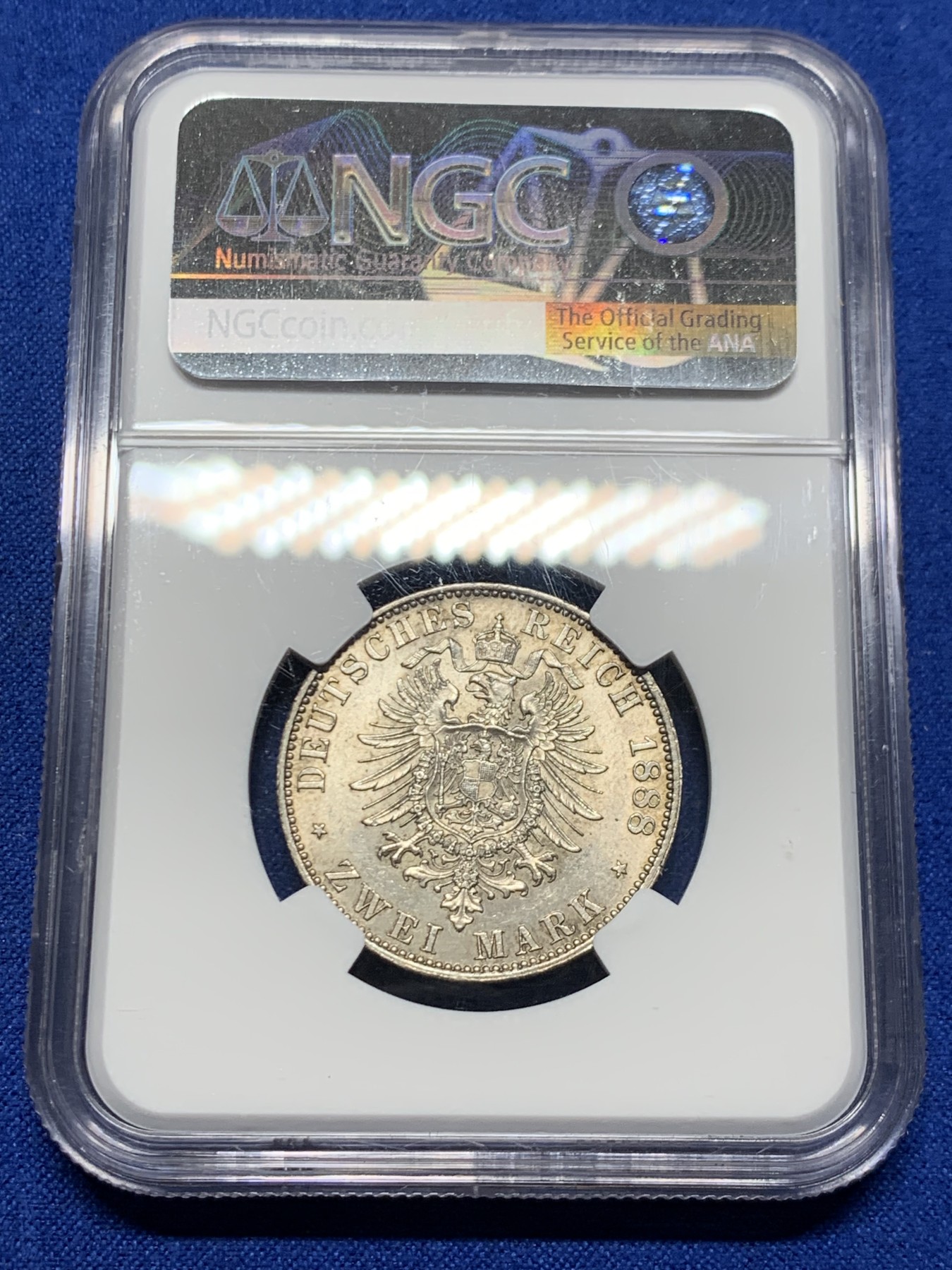 《竞宝斋》第249场-周日，周一 ，周二3场连拍 (全场包邮) NGC  MS64  德国  1888年  普鲁士弗里德里希2马克