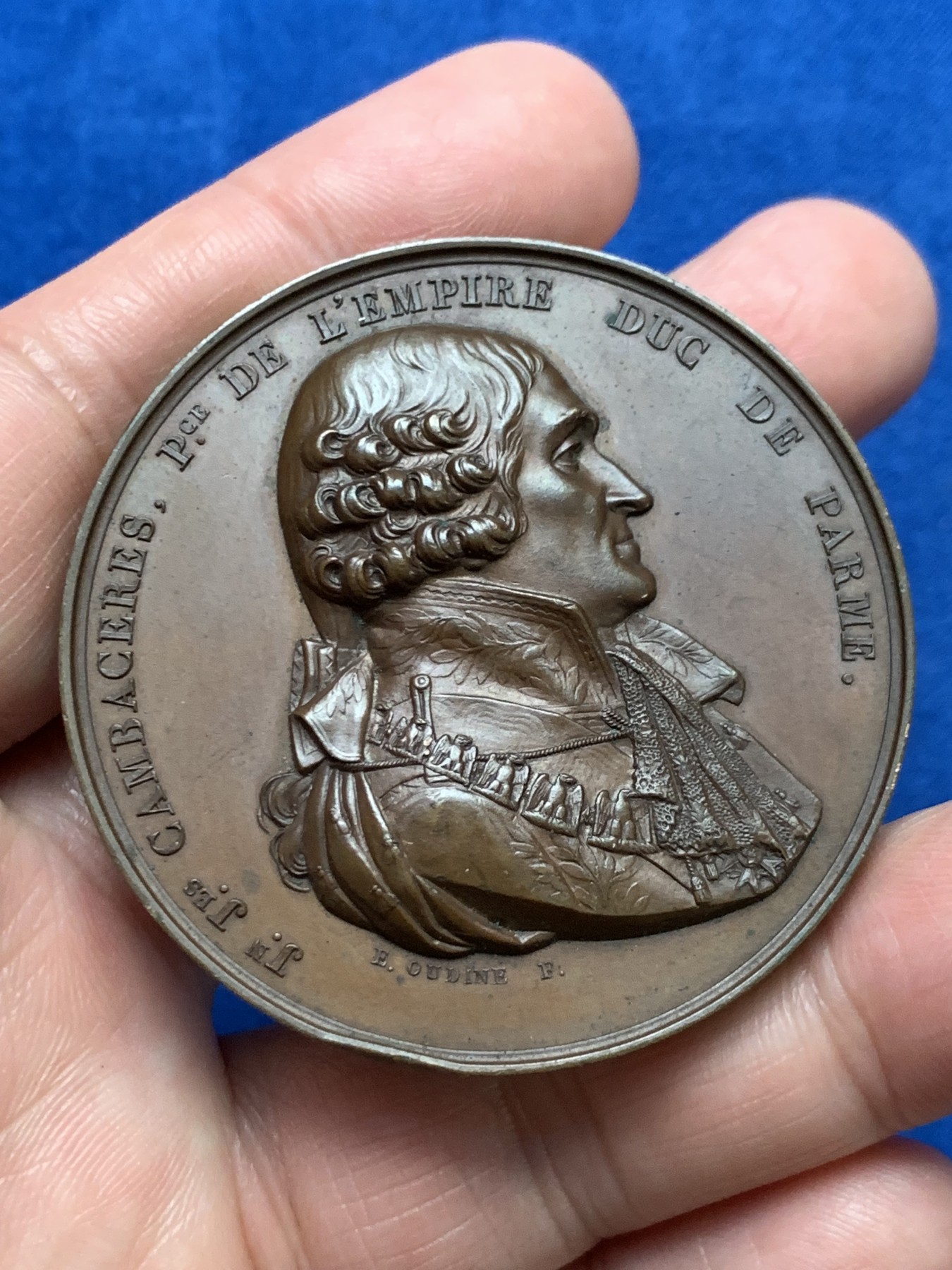 《竞宝斋》第249场-周日，周一 ，周二3场连拍 (全场包邮) 1824 法国帕尔梅公爵铜章，直径50mm，约67克，船首边铭