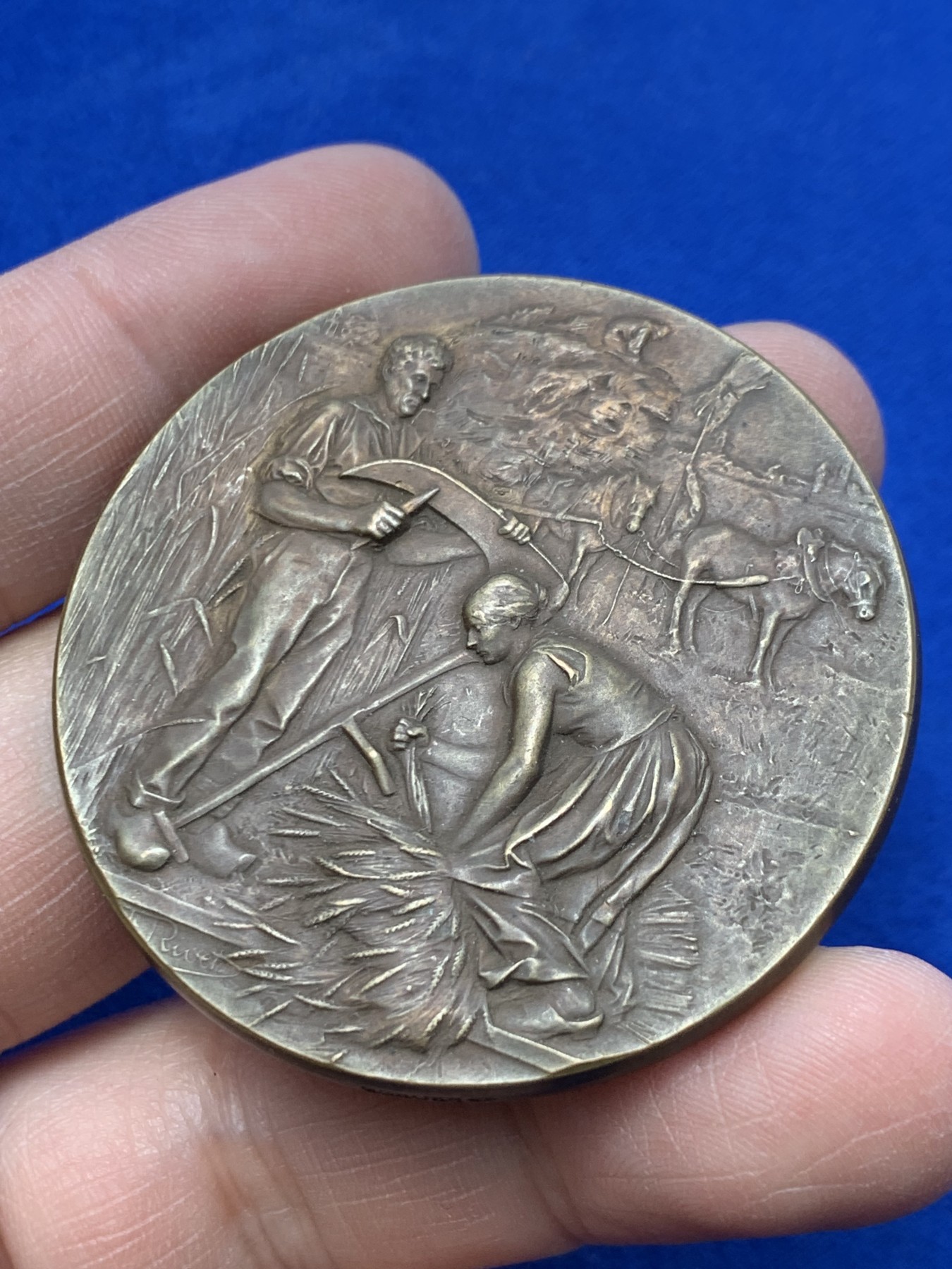 《竞宝斋》第249场-周日，周一 ，周二3场连拍 (全场包邮) 19世纪末法国农业铜章，直径49.6mm，约62.8克