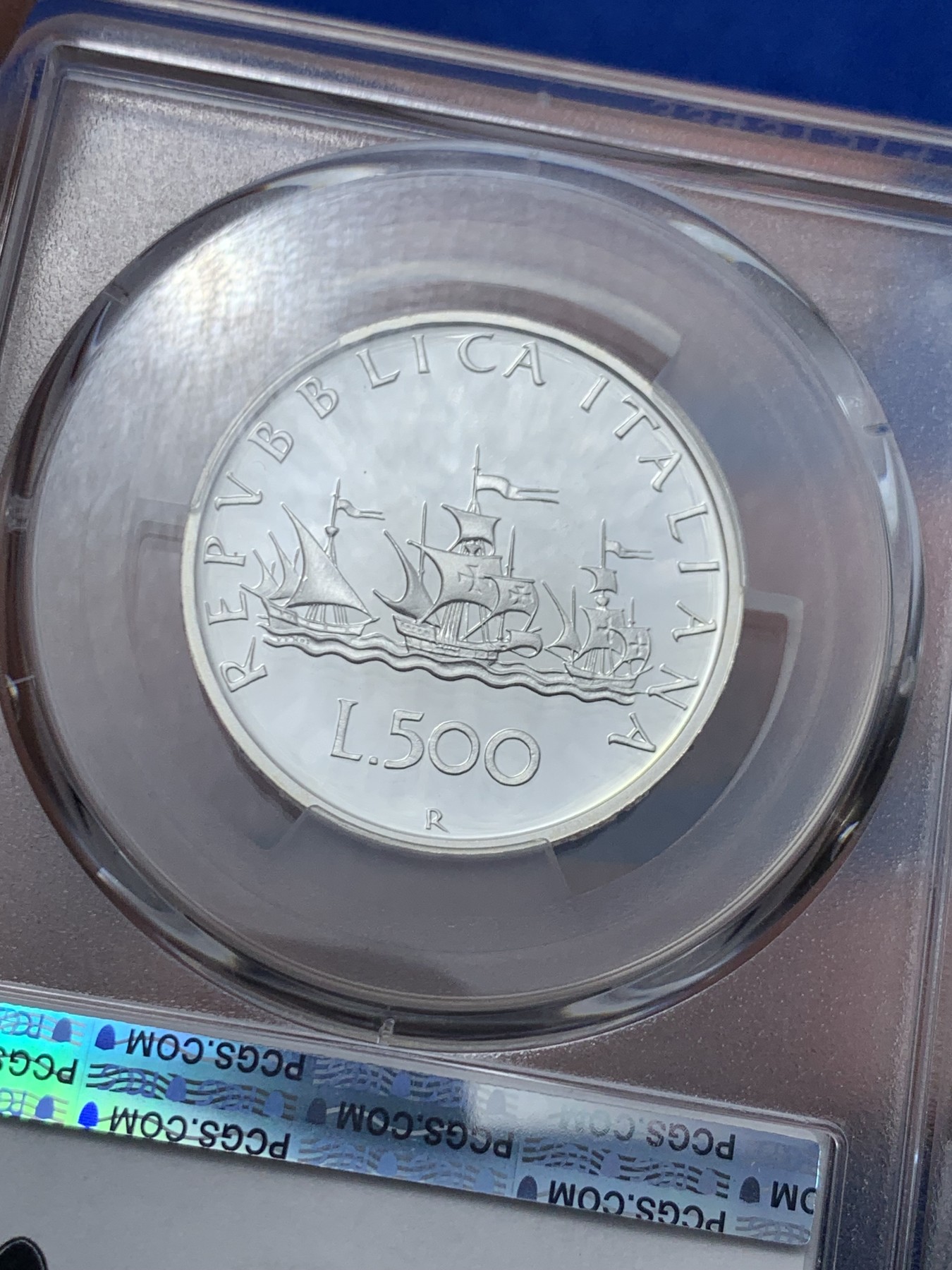 《竞宝斋》第249场-周日，周一 ，周二3场连拍 (全场包邮) PCGS PR69DCAM 意大利1999年帆船少女500里拉精制银币 冠军分