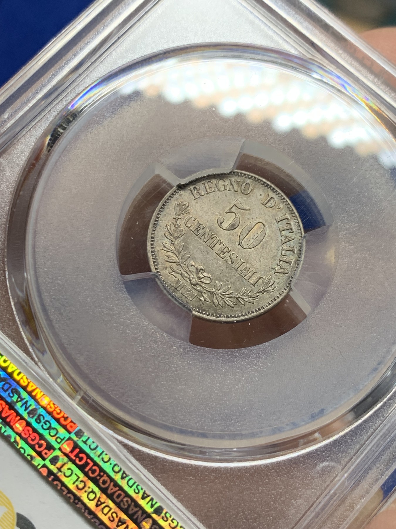 《竞宝斋》第249场-周日，周一 ，周二3场连拍 (全场包邮) PCGS  MS62  意大利  1863年  艾曼纽尔二世50分