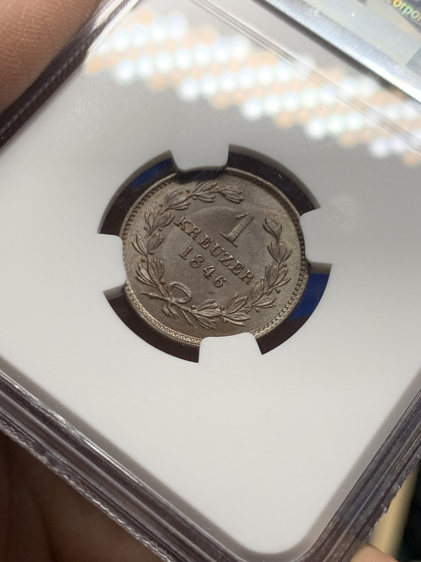 《竞宝斋》第249场-周日，周一 ，周二3场连拍 (全场包邮) NGC  MS63BN  德国  1846年  巴登1克鲁泽，少见小邦早期好品相铜币