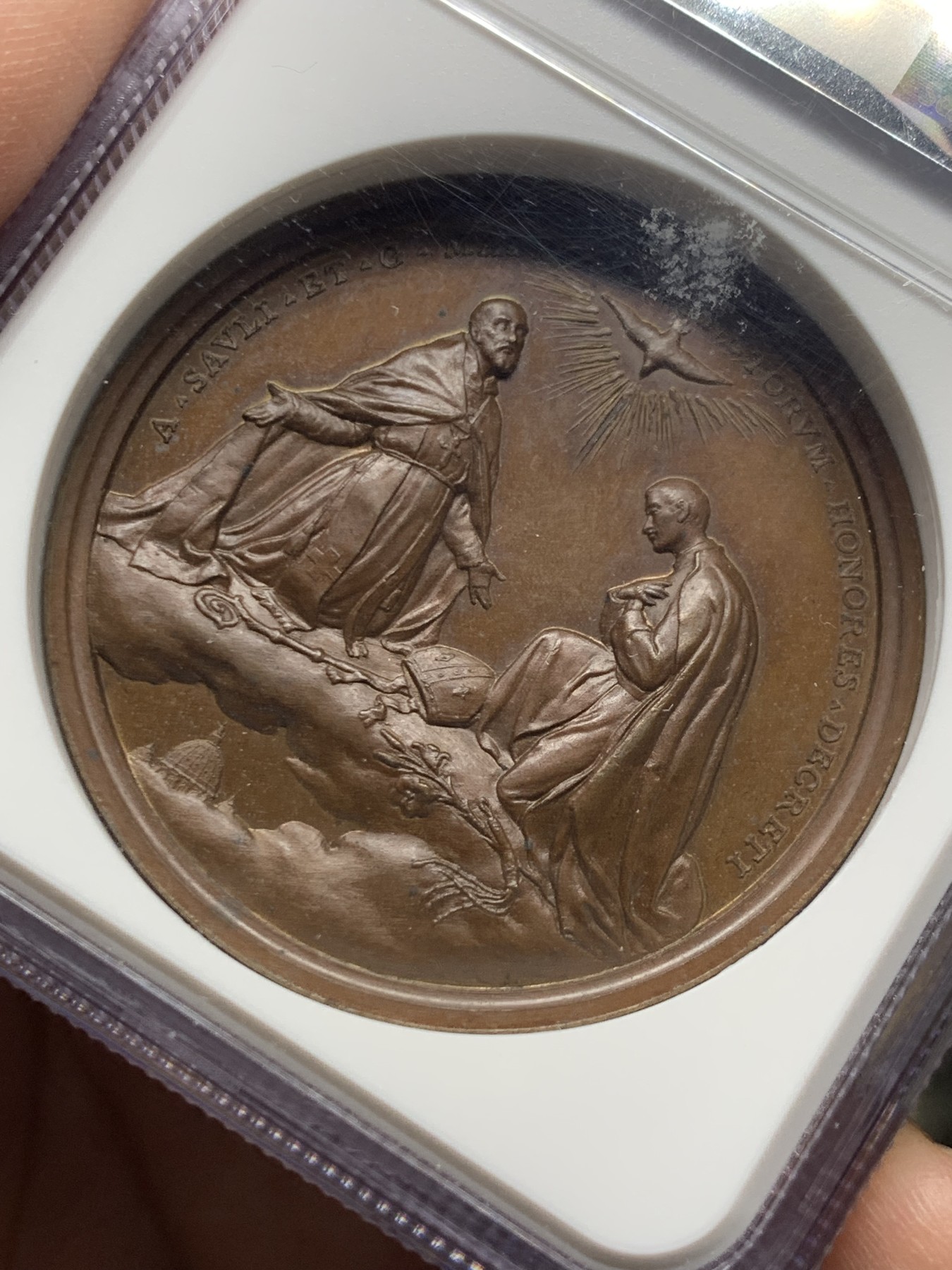 《竞宝斋》第249场-周日，周一 ，周二3场连拍 (全场包邮) NGC  MS63BN  梵蒂冈  1904  教皇庇护十世铜章，加厚盒子