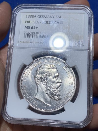 《竞宝斋》第249场-周日，周一 ，周二3场连拍 (全场包邮) - NGC MS63+ 德国普鲁士 1888年 三皇 5马克 银币