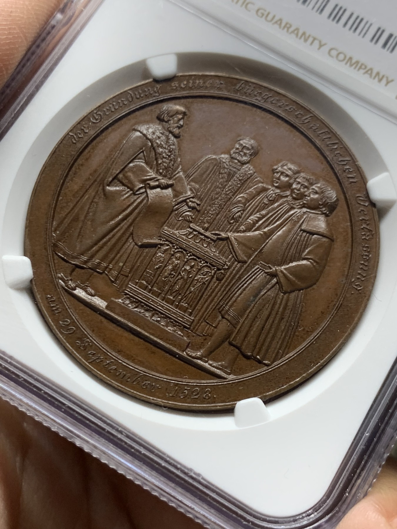 《竞宝斋》第249场-周日，周一 ，周二3场连拍 (全场包邮) NGC  MS64BN  德国  1828  汉堡公民宪法颁布300周年纪念铜章