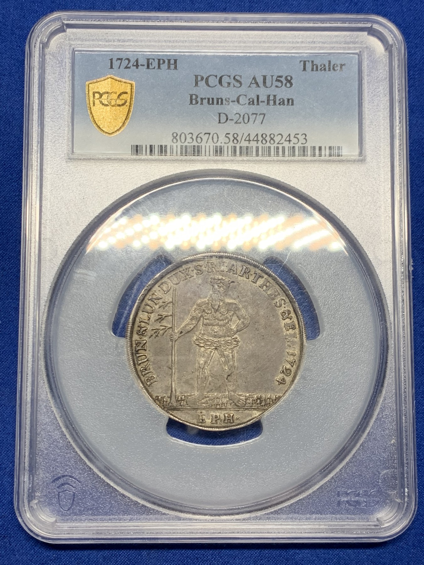《竞宝斋》第249场-周日，周一 ，周二3场连拍 (全场包邮) PCGS  AU58 德国 1724年 布伦瑞克泰勒，PCGS冠军分，状态极佳，大盒子完好