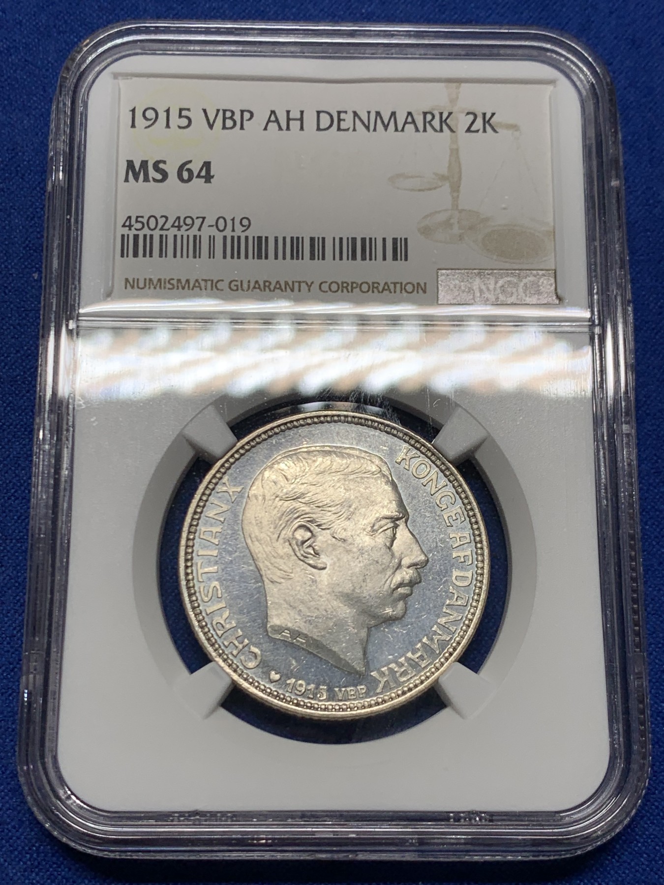 《竞宝斋》第249场-周日，周一 ，周二3场连拍 (全场包邮) NGC  MS64  丹麦  1915年  流通版2克朗，比各种纪念版的2克朗少见很多