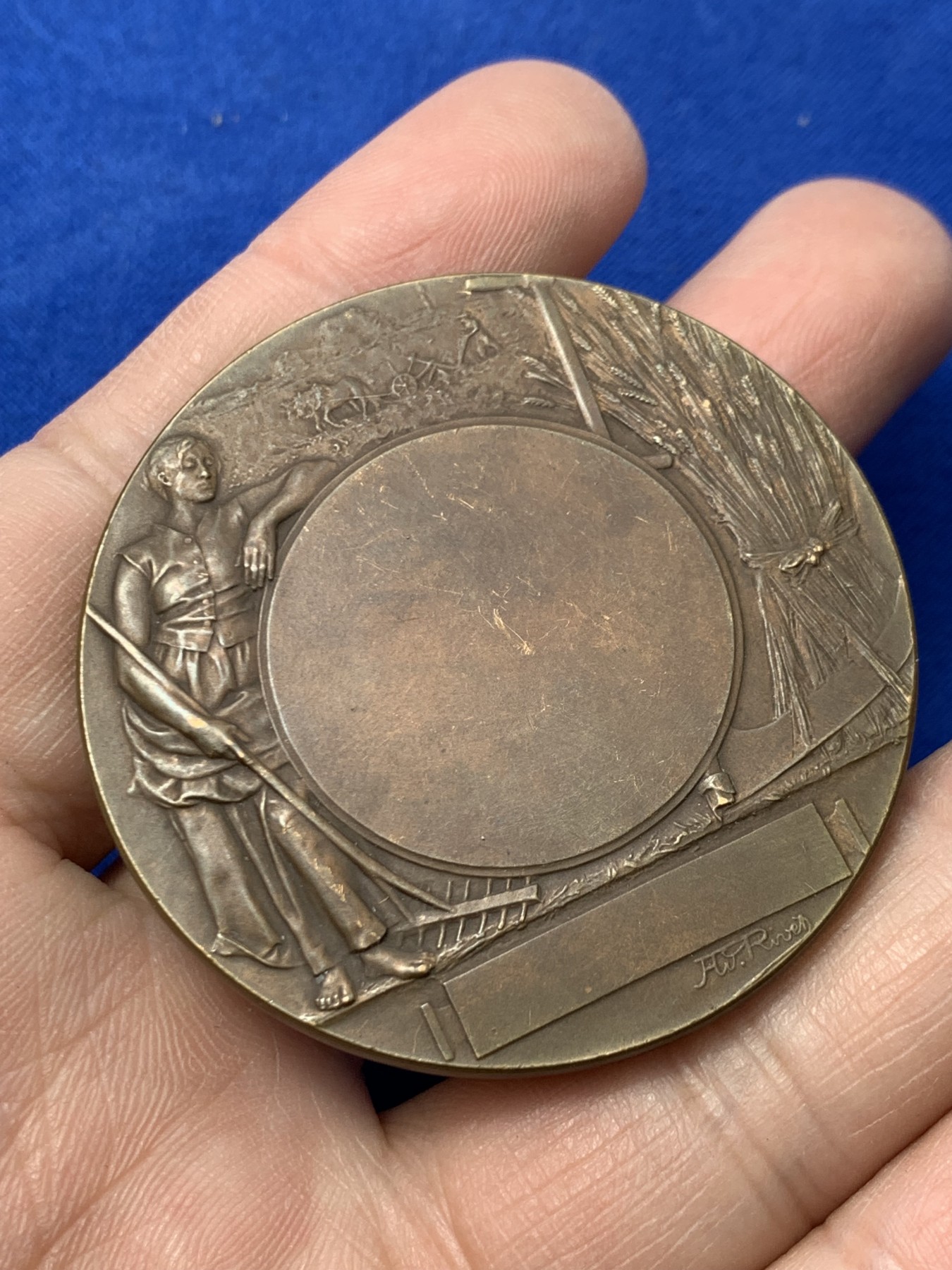 《竞宝斋》第249场-周日，周一 ，周二3场连拍 (全场包邮) 19世纪末法国农业铜章，直径49.6mm，约62.8克