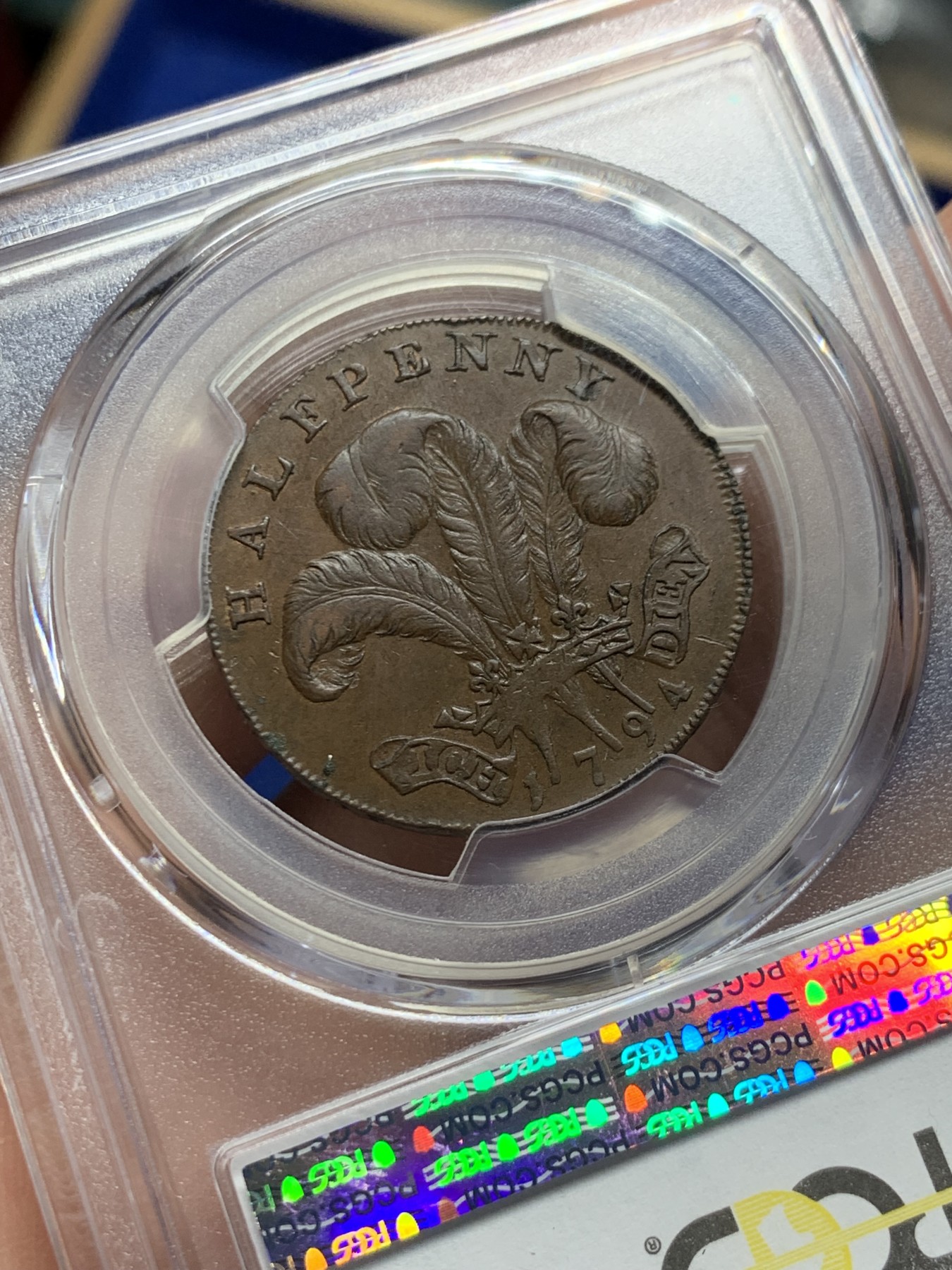 《竞宝斋》第249场-周日，周一 ，周二3场连拍 (全场包邮) PCGS  AU58  英国  1794年  苏塞克斯·布莱顿1/2便士TOKEN代用币