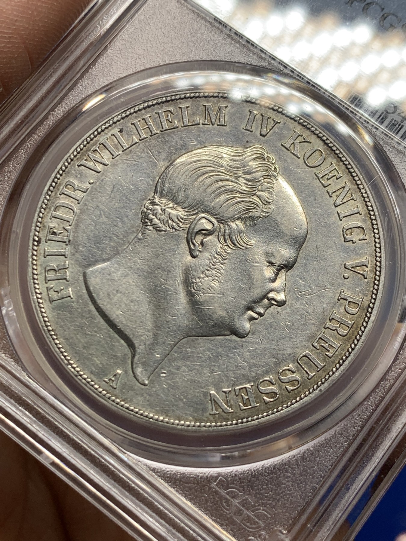 《竞宝斋》第249场-周日，周一 ，周二3场连拍 (全场包邮) PCGS  AU53  德国  1855年  普鲁士威廉四世2泰勒