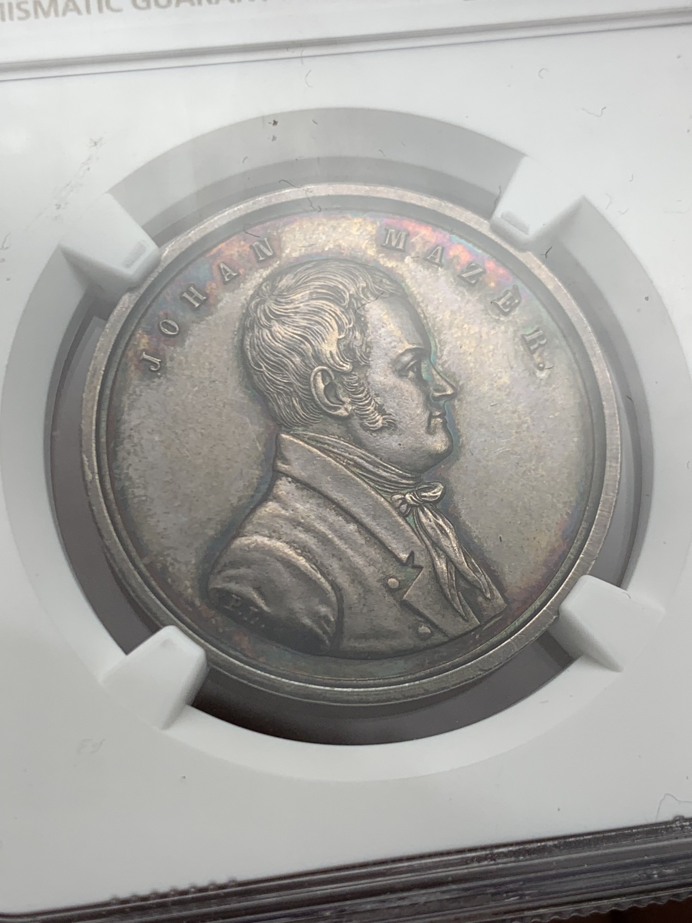 《竞宝斋》第249场-周日，周一 ，周二3场连拍 (全场包邮) NGC  MS62  瑞典  19世纪  艺术家约翰马泽尔小银章