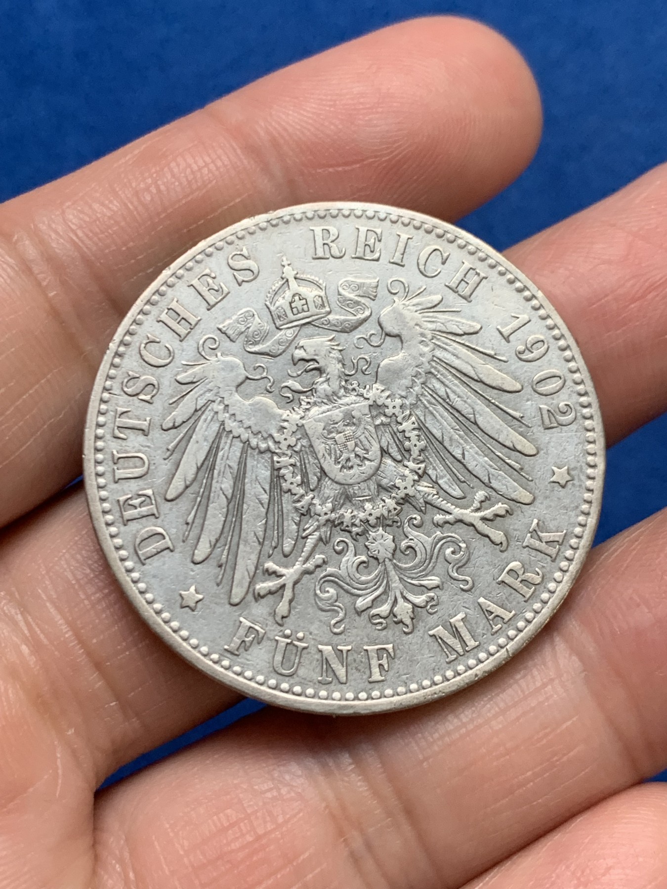 《竞宝斋》第249场-周日，周一 ，周二3场连拍 (全场包邮) 1902年德国自由市汉堡5马克银币