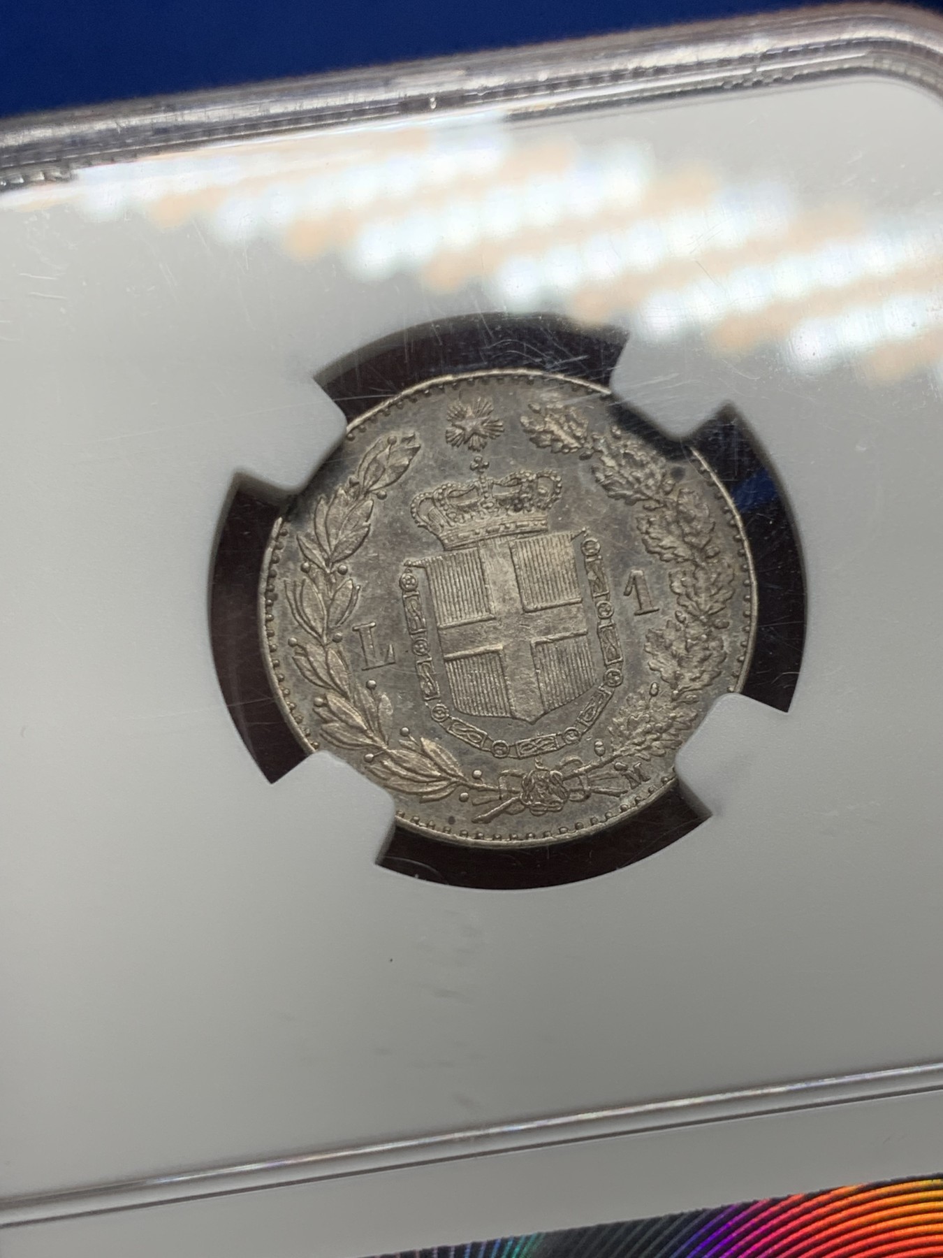 《竞宝斋》第249场-周日，周一 ，周二3场连拍 (全场包邮) NGC  MS62  意大利  1887年  翁贝托1里拉