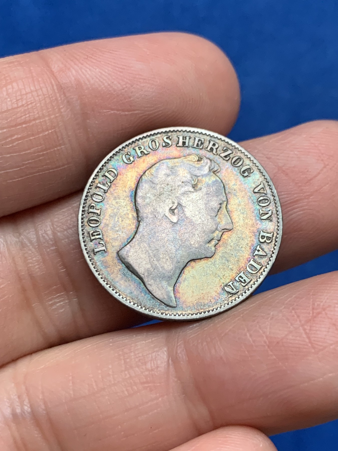 《竞宝斋》第249场-周日，周一 ，周二3场连拍 (全场包邮) 1838年德国利奥波德巴登半盾银币