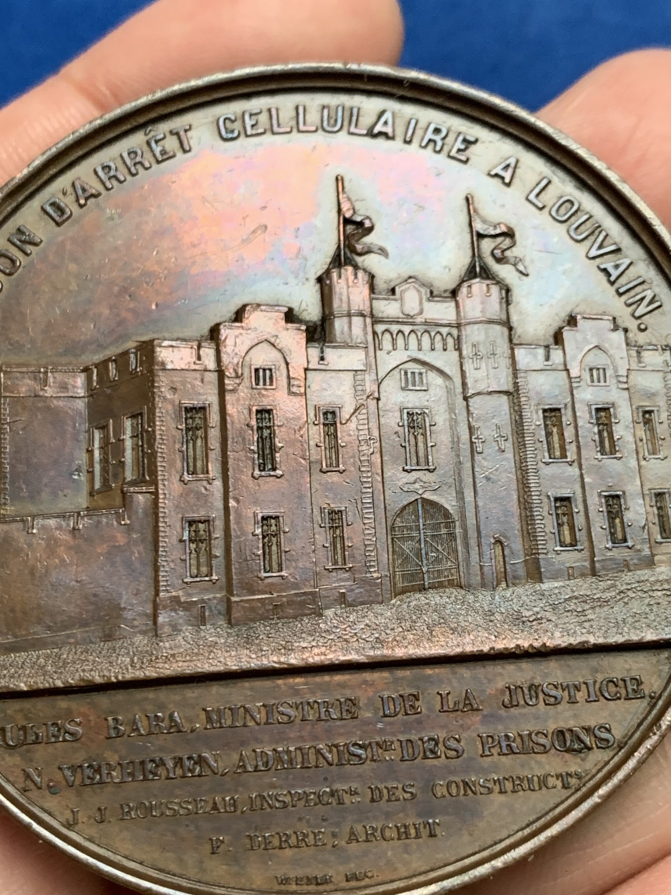 《竞宝斋》第249场-周日，周一 ，周二3场连拍 (全场包邮) 1868 比利时麦森监狱铜章，直径59mm，约96.4克