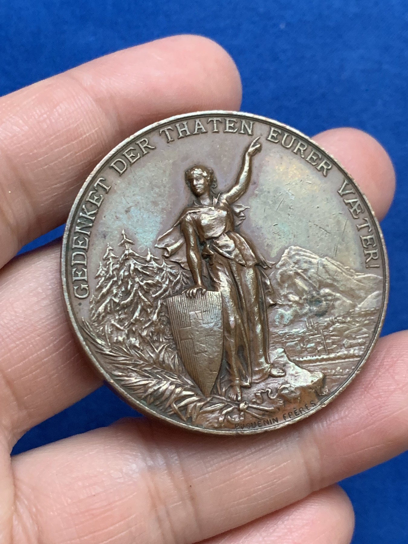 《竞宝斋》第249场-周日，周一 ，周二3场连拍 (全场包邮) 1892 瑞士格拉鲁斯射击节铜章，直径45.1mm，约41.1克