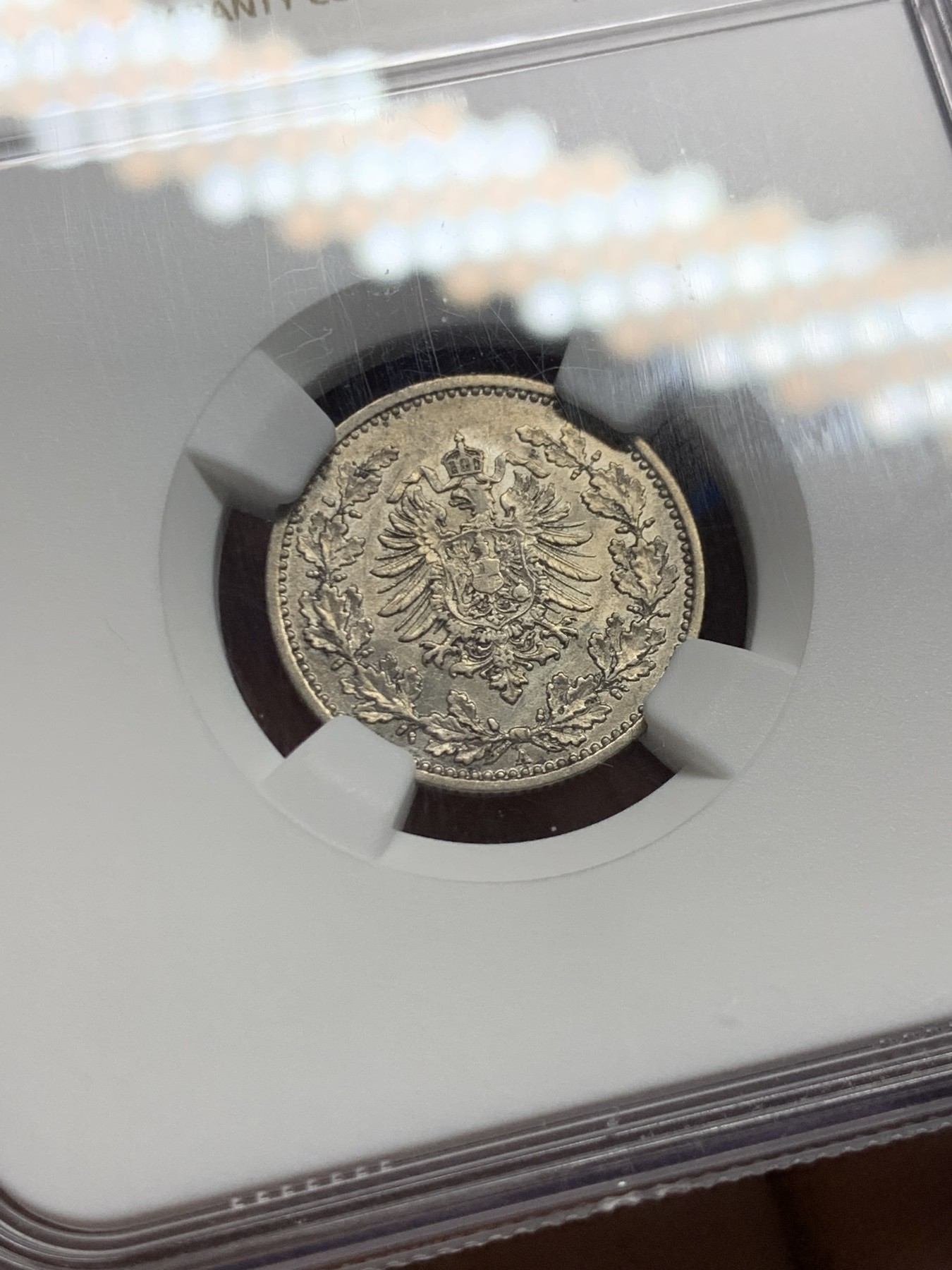 《竞宝斋》第249场-周日，周一 ，周二3场连拍 (全场包邮) NGC  AU58  德国  1877年  短翅鹰50芬尼，短翅的50芬尼比半马克少见的多