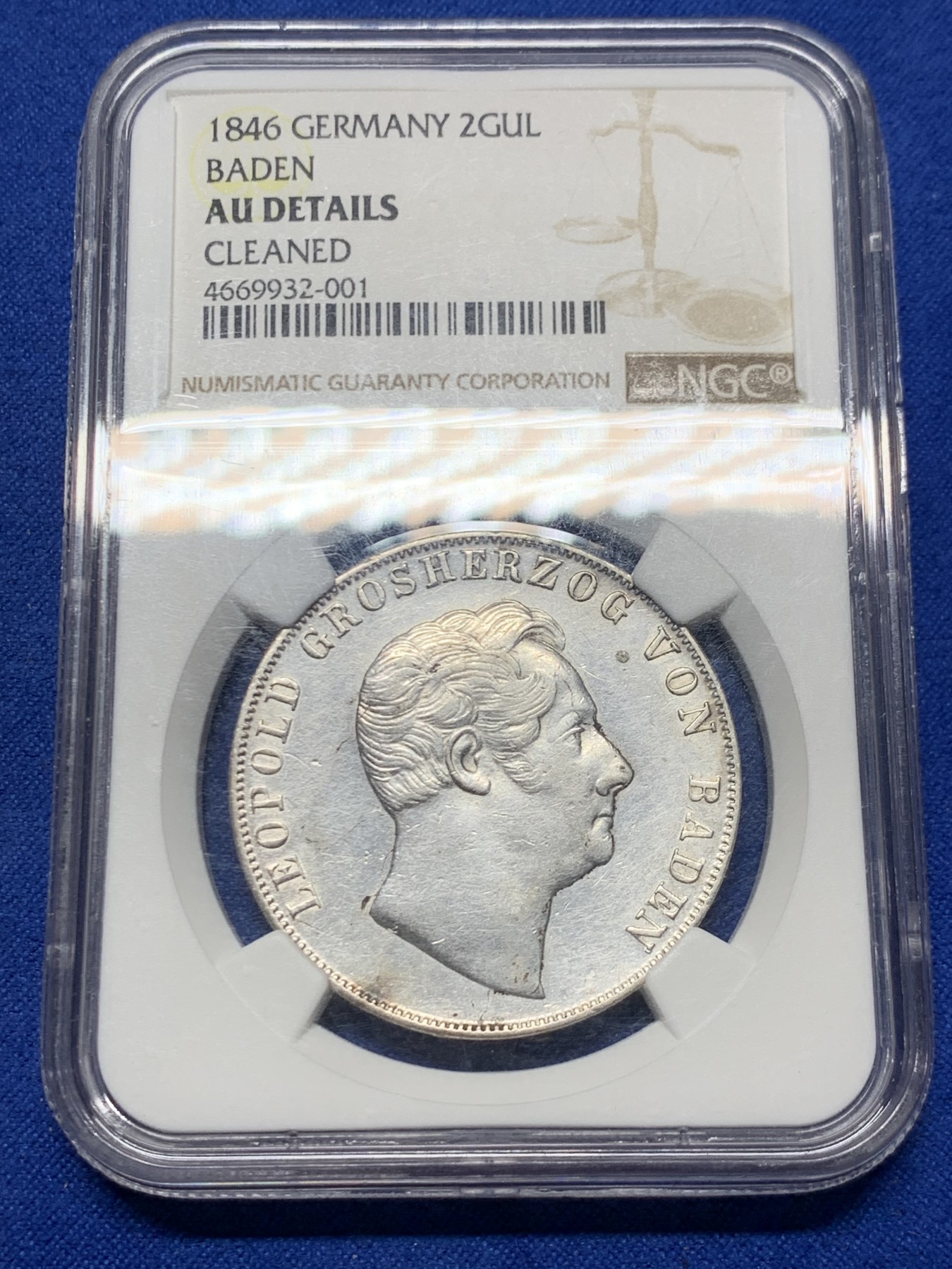 《竞宝斋》第249场-周日，周一 ，周二3场连拍 (全场包邮) NGC  AUD  德国  1846年  巴登利奥波德2盾
