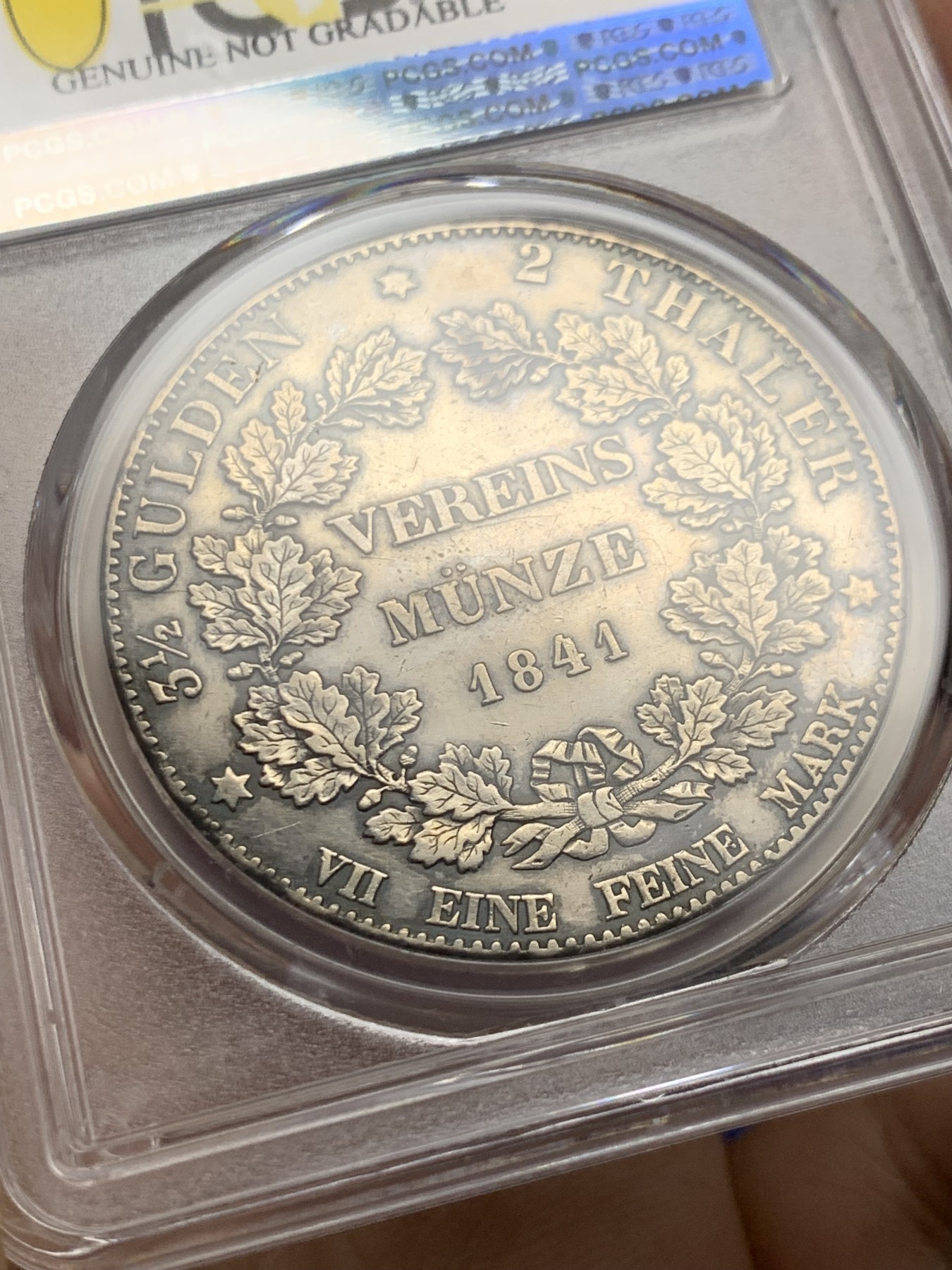 《竞宝斋》第249场-周日，周一 ，周二3场连拍 (全场包邮) PCGS  AUD  德国  1841年  黑森达姆施塔特2泰勒