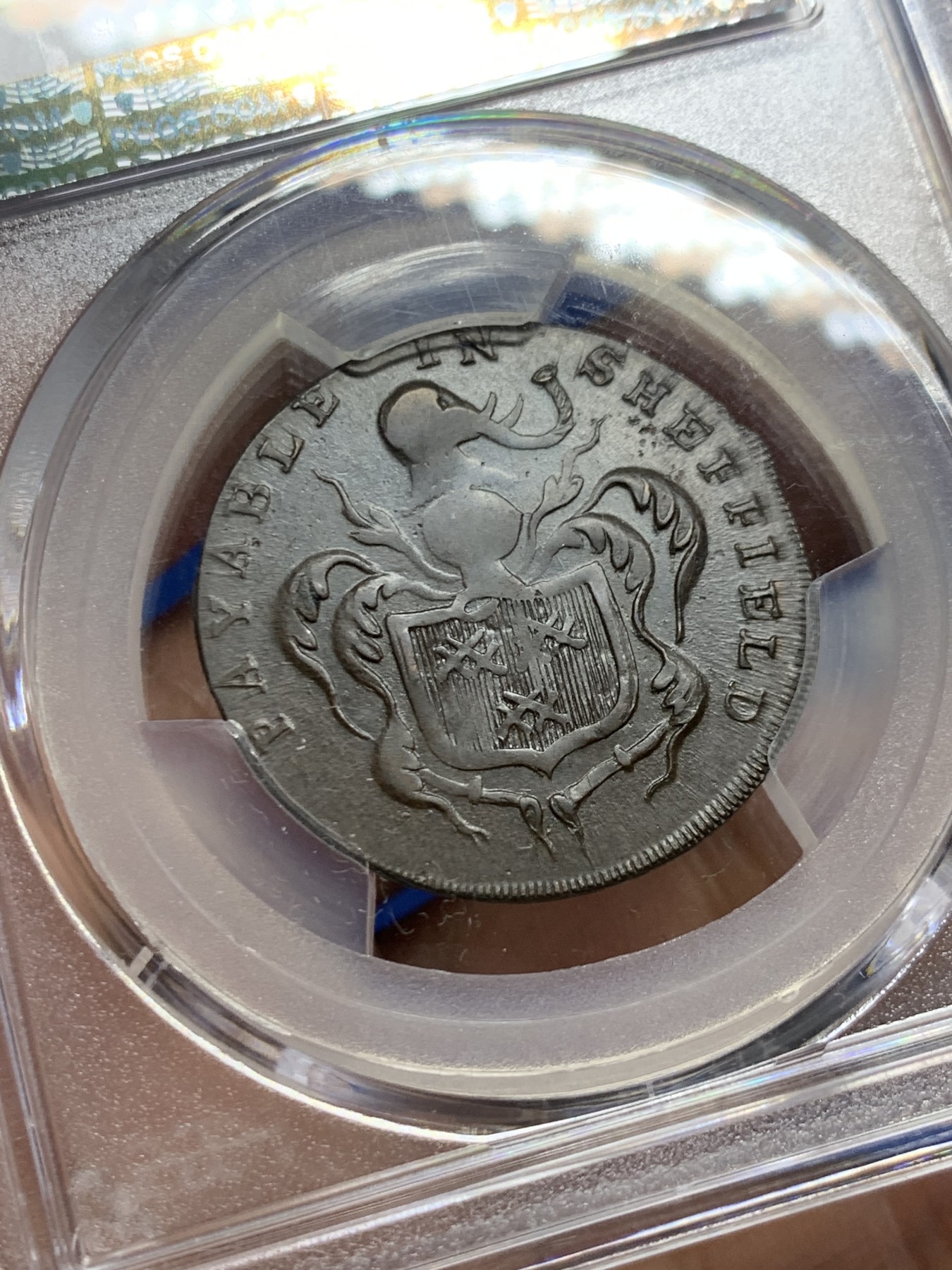 《竞宝斋》第249场-周日，周一 ，周二3场连拍 (全场包邮) PCGS  AU58  英国  1793年  约克郡1/2便士TOKEN代用币