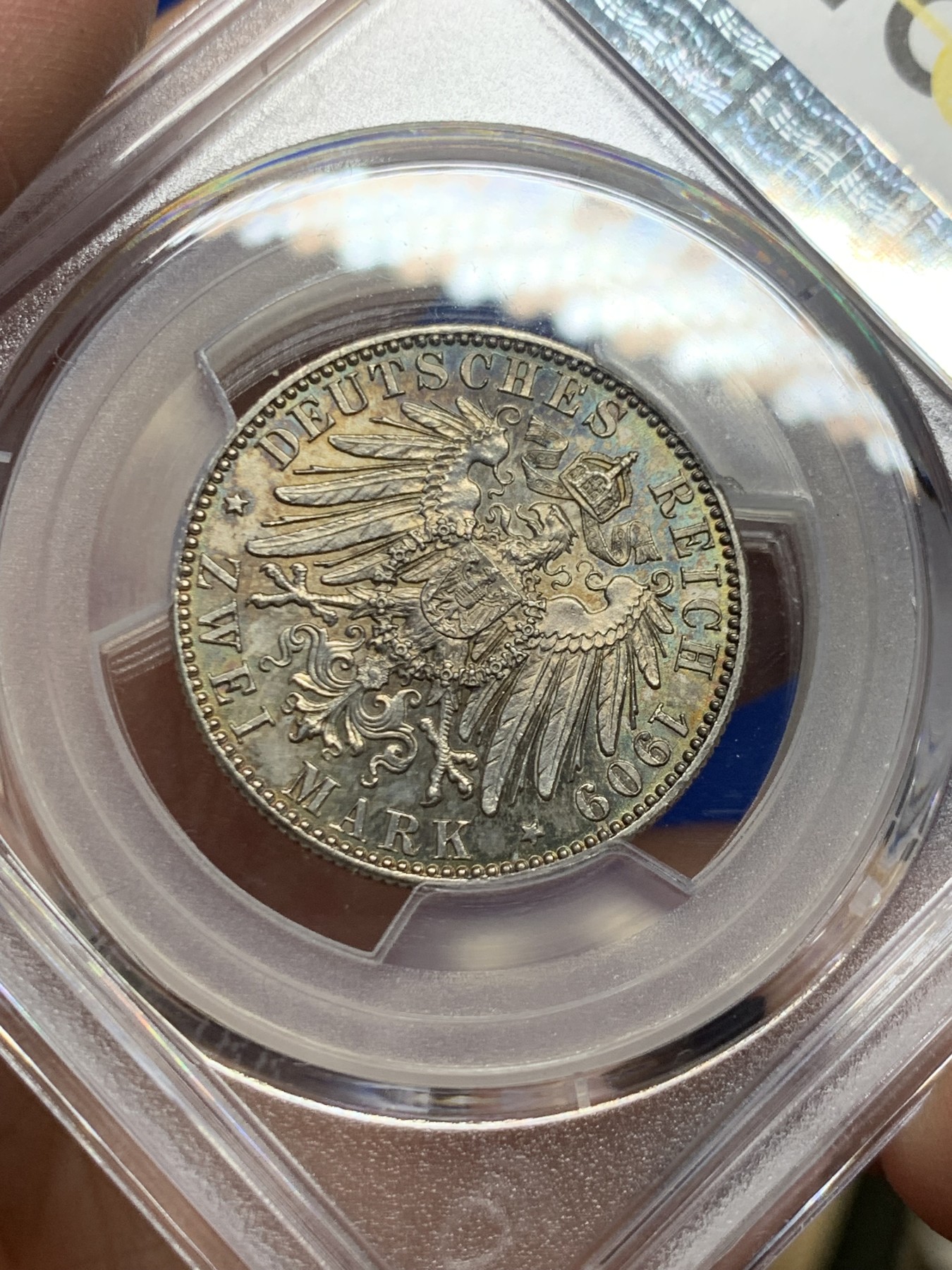 《竞宝斋》第249场-周日，周一 ，周二3场连拍 (全场包邮) PCGS  MS64  德国  1909年  萨克森莱比锡大学2马克