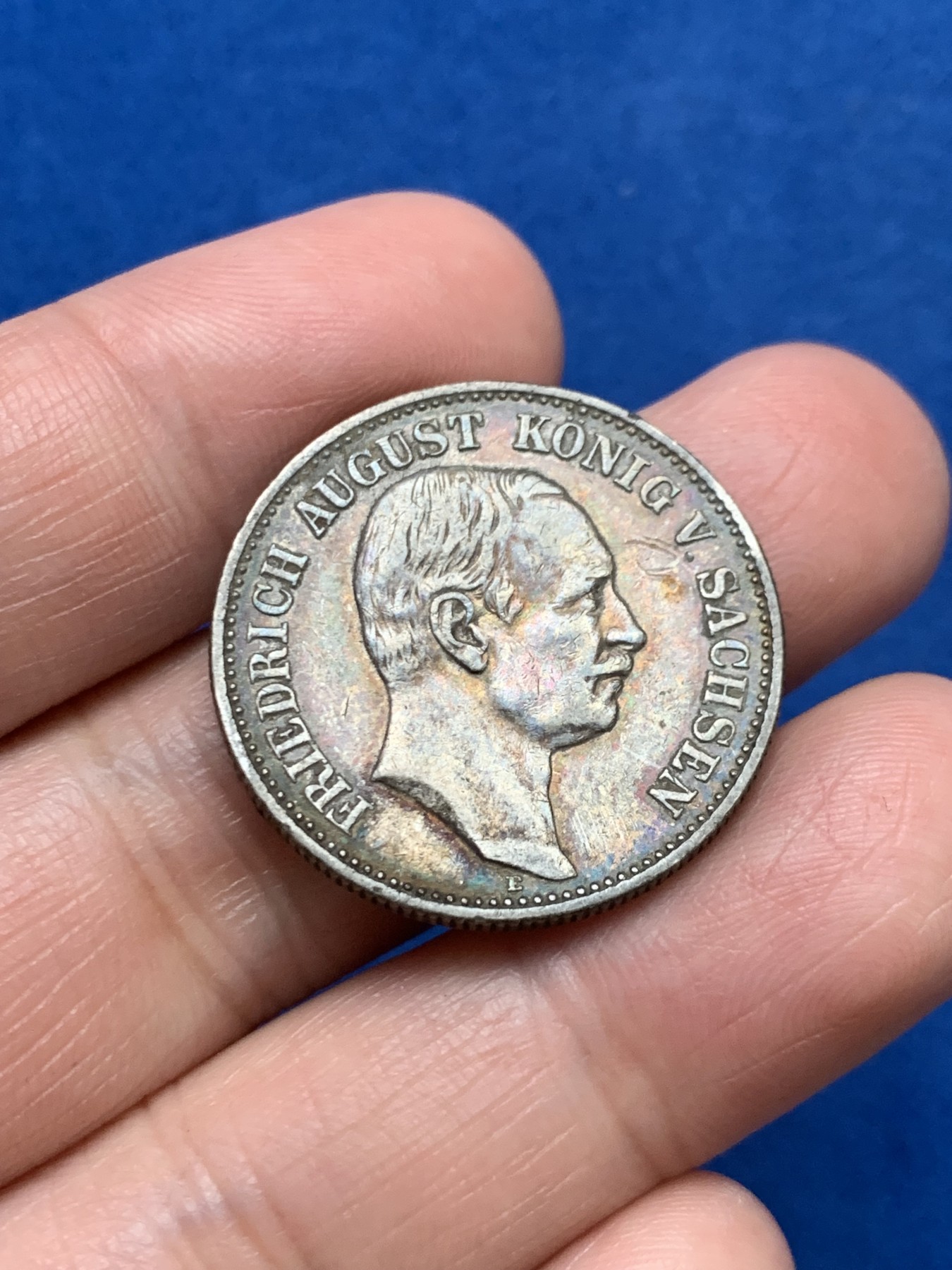 《竞宝斋》第249场-周日，周一 ，周二3场连拍 (全场包邮) 1908年德国萨克森奥古斯塔2马克银币