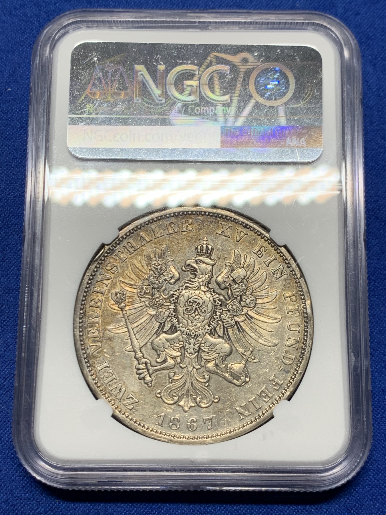 《竞宝斋》第249场-周日，周一 ，周二3场连拍 (全场包邮) NGC  AUD  德国  1867年  普鲁士威廉一世大鸟2泰勒，MS价格早已经飞起，这可性价比不错