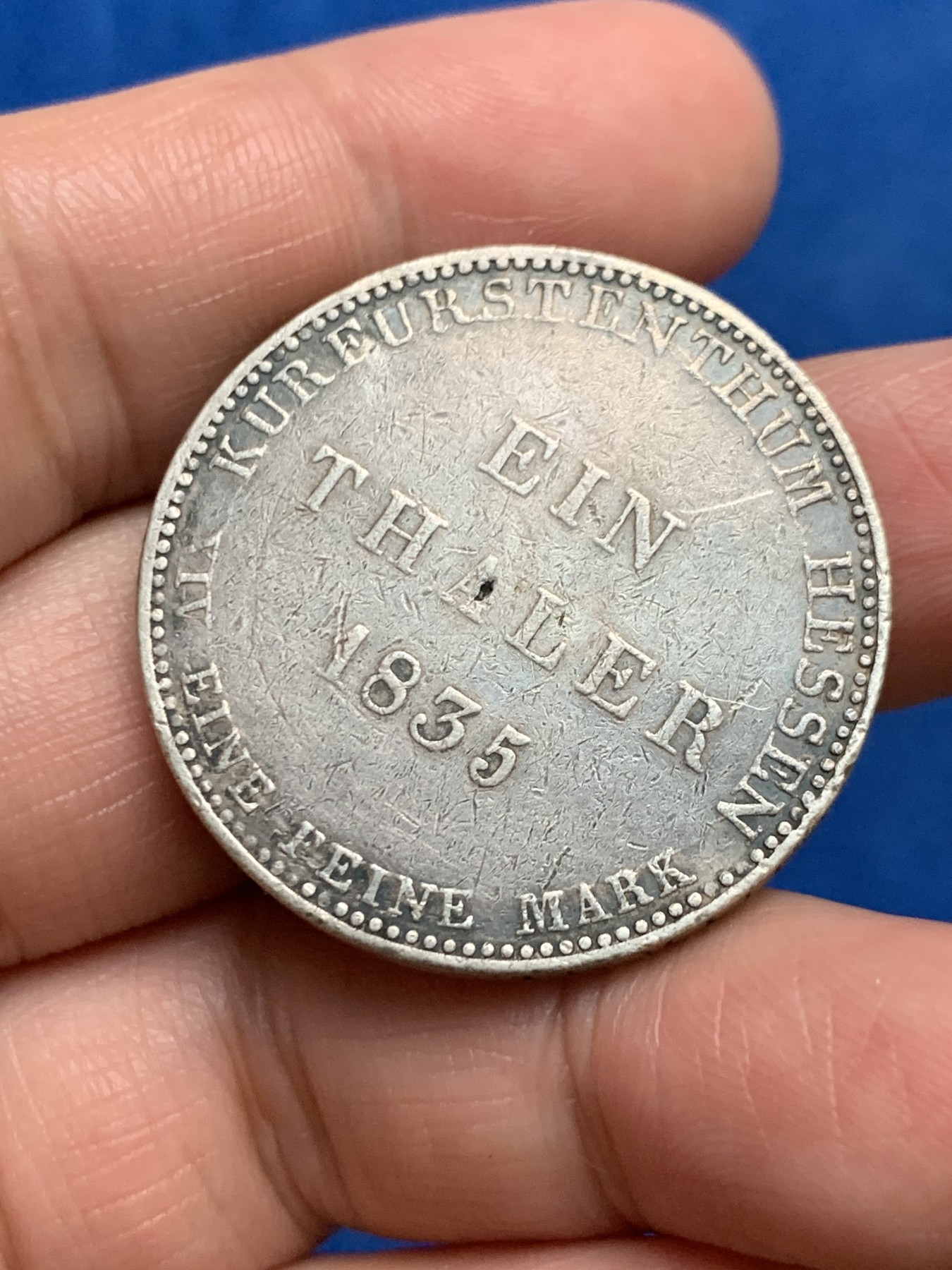 《竞宝斋》第249场-周日，周一 ，周二3场连拍 (全场包邮) 1835年德国黑森卡塞尔泰勒（顶部磨平焊点）银币