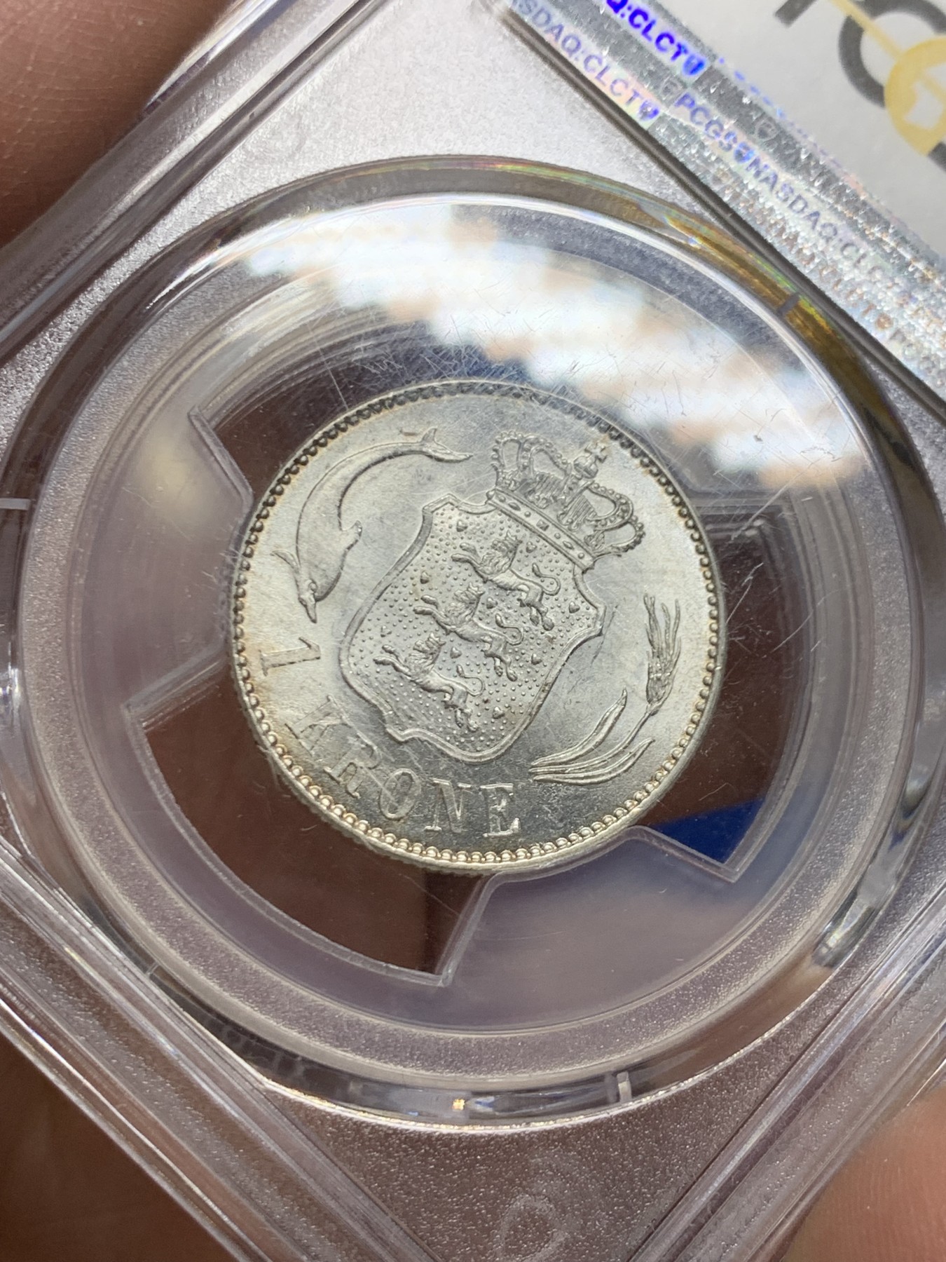 《竞宝斋》第249场-周日，周一 ，周二3场连拍 (全场包邮) PCGS  MS64  丹麦  1916年  克里斯蒂安十世克朗