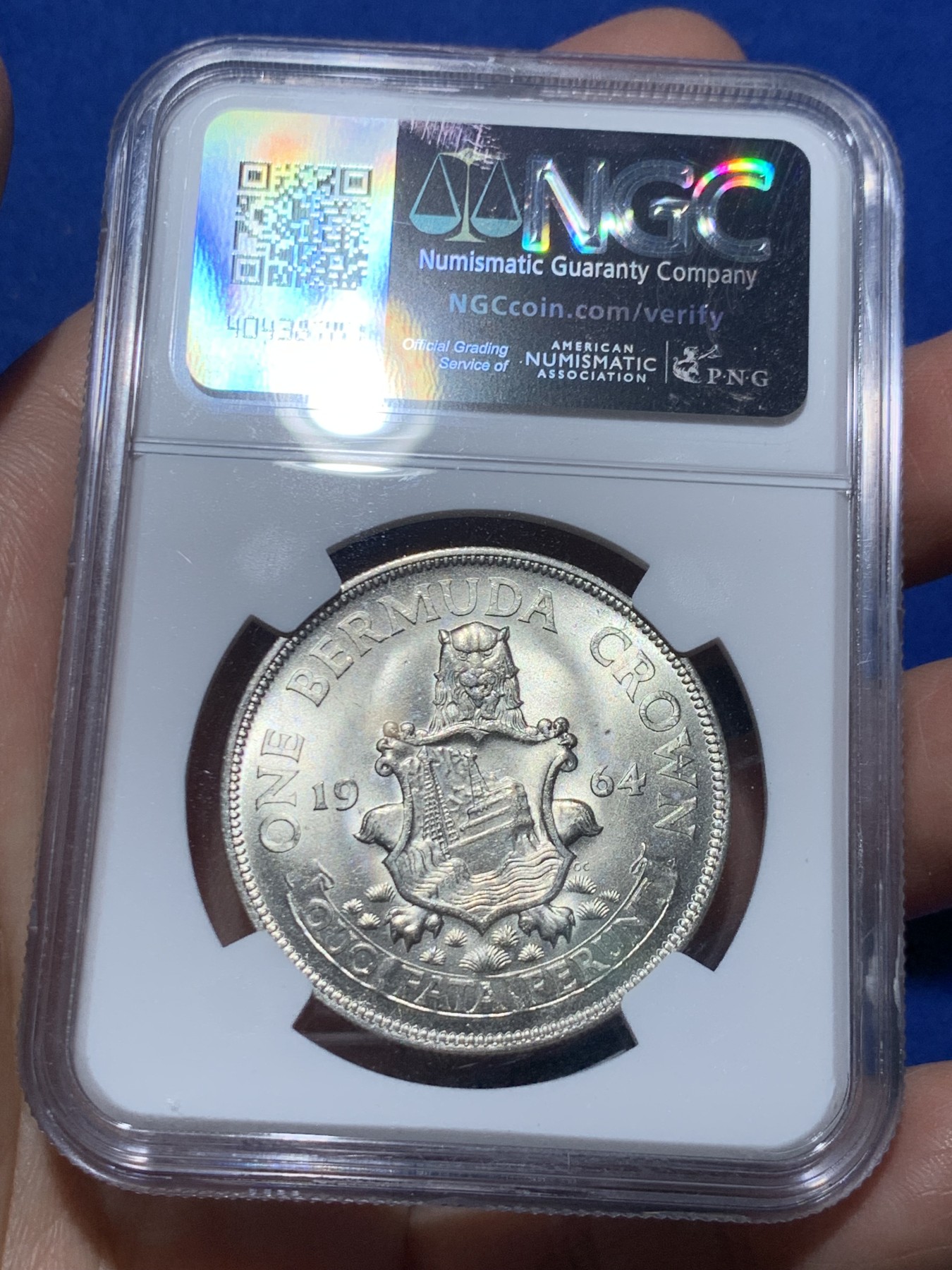 《竞宝斋》第249场-周日，周一 ，周二3场连拍 (全场包邮) NGC MS65 英属百慕大1964年伊丽莎白二世青年头像1克朗银币 经典女王头像 高分好品