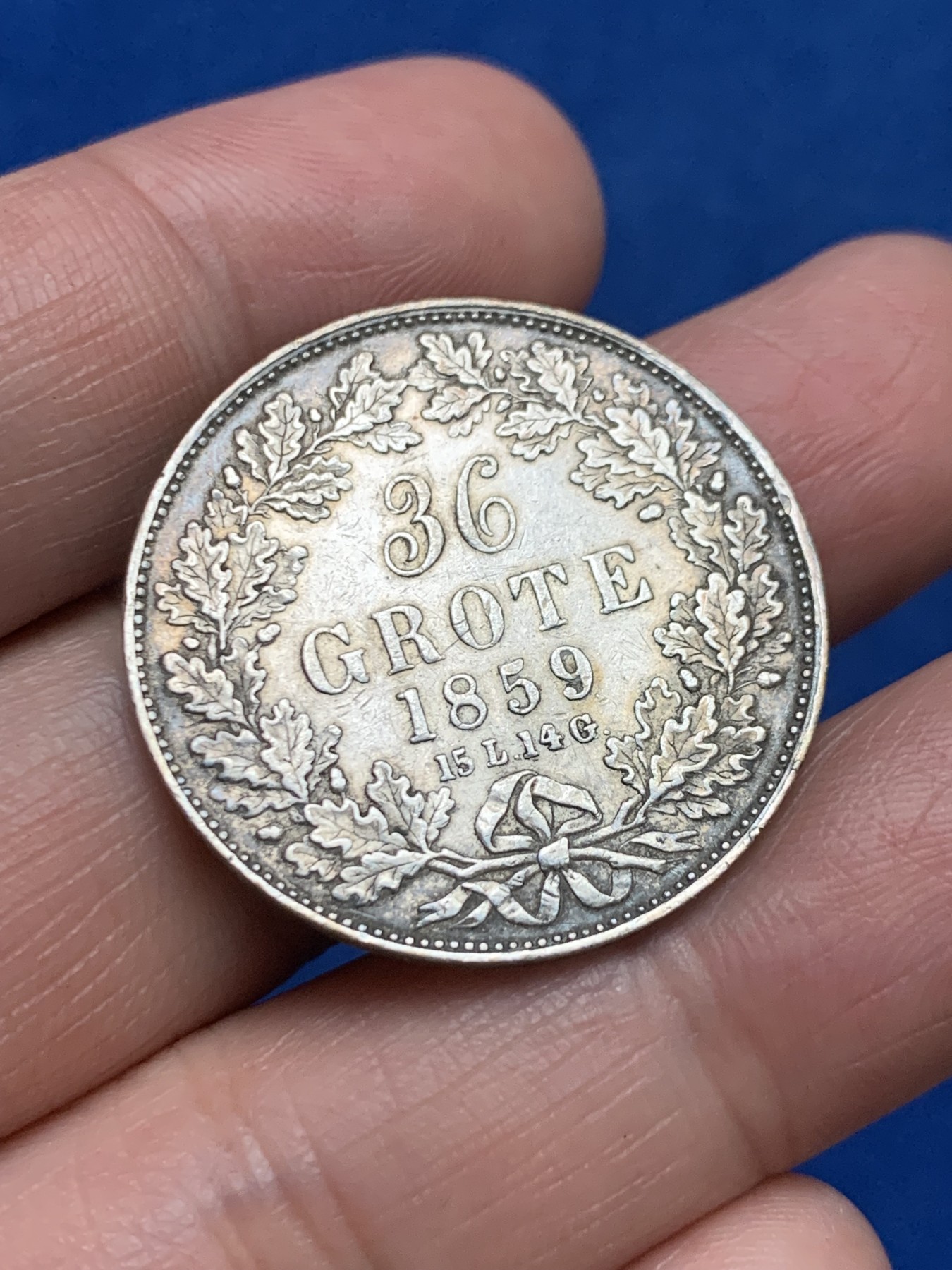 《竞宝斋》第249场-周日，周一 ，周二3场连拍 (全场包邮) 1859年德国不莱梅自由市36G银币