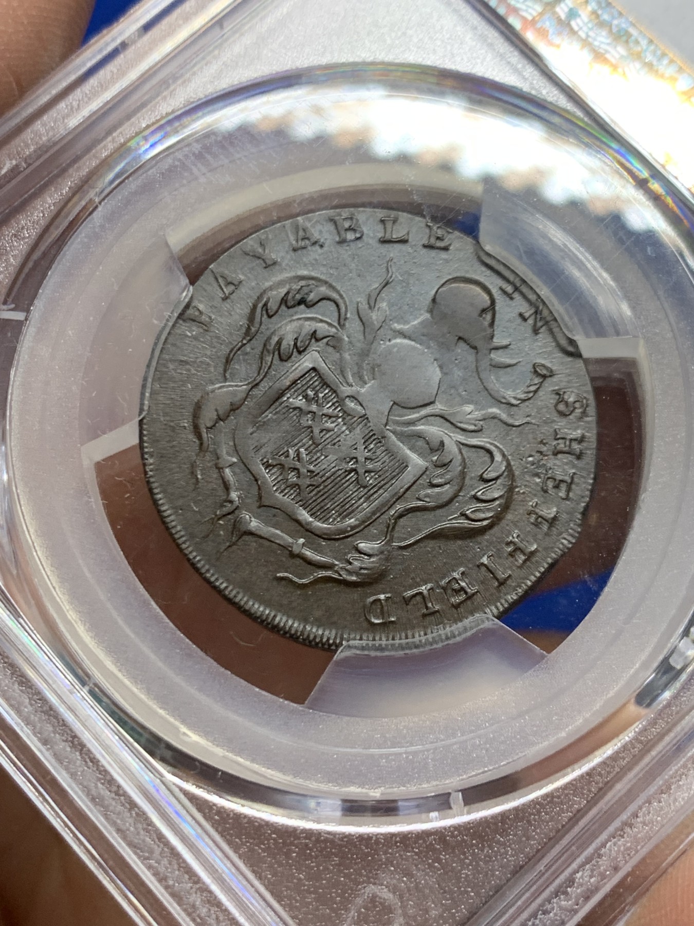 《竞宝斋》第249场-周日，周一 ，周二3场连拍 (全场包邮) PCGS  AU58  英国  1793年  约克郡1/2便士TOKEN代用币
