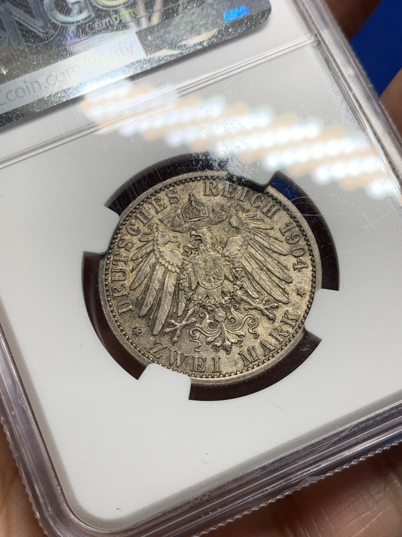 《竞宝斋》第249场-周日，周一 ，周二3场连拍 (全场包邮) NGC  MS63  德国  1904年  黑森达姆施塔特2马克