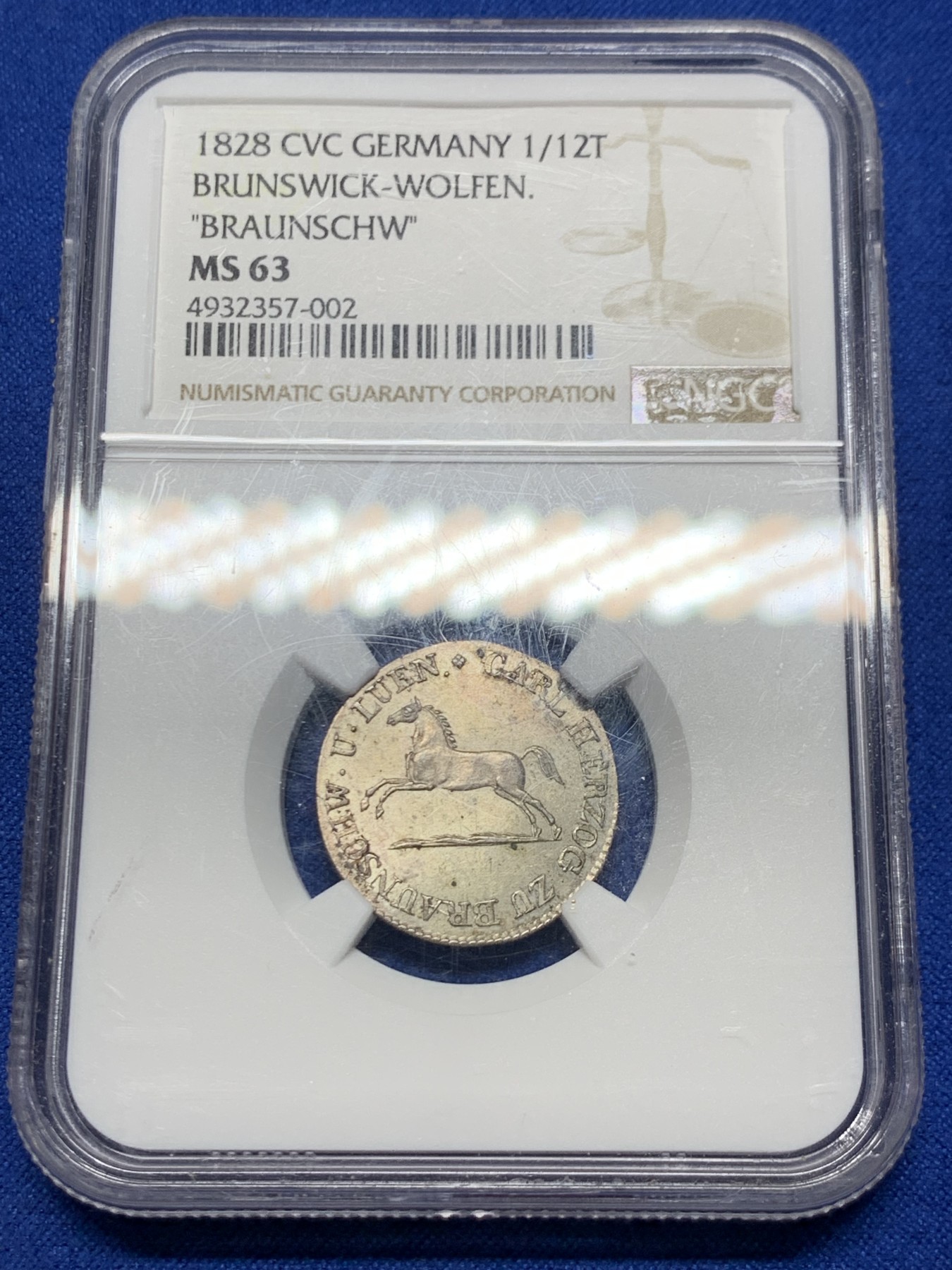 《竞宝斋》第249场-周日，周一 ，周二3场连拍 (全场包邮) NGC  MS63  德国  1828年  布伦瑞克1/12泰勒