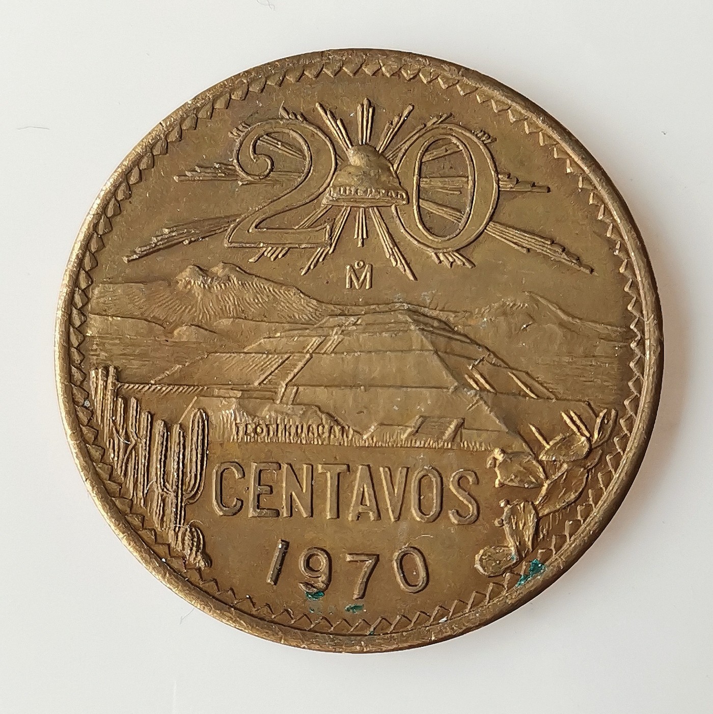 第一海外回流一元起拍收藏 散币专场 第72期 1970年墨西哥早期玛雅金字塔20分大铜币 美品