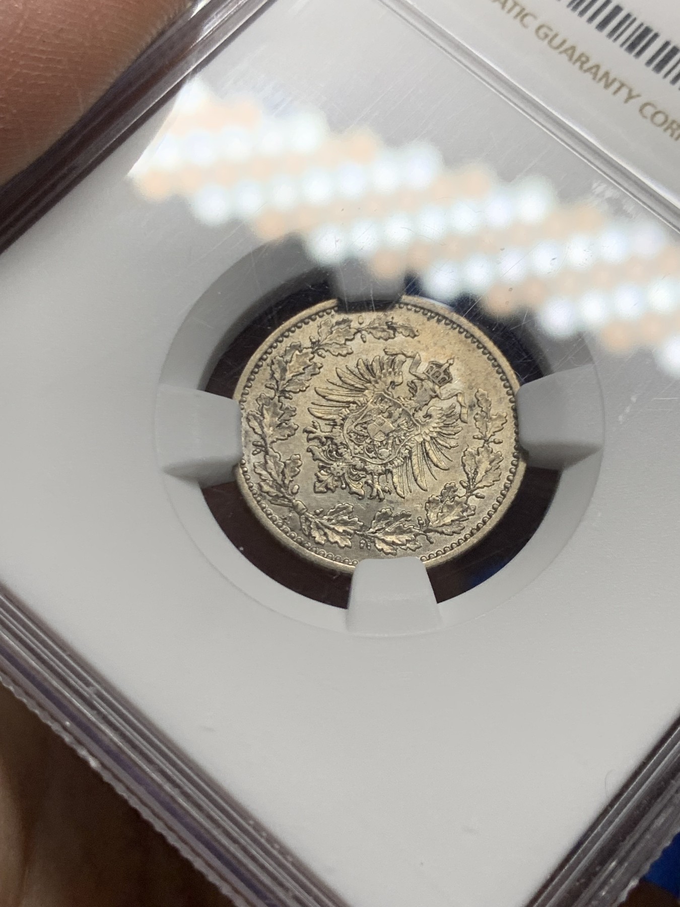 《竞宝斋》第249场-周日，周一 ，周二3场连拍 (全场包邮) NGC  AU58  德国  1877年  短翅鹰50芬尼，短翅的50芬尼比半马克少见的多