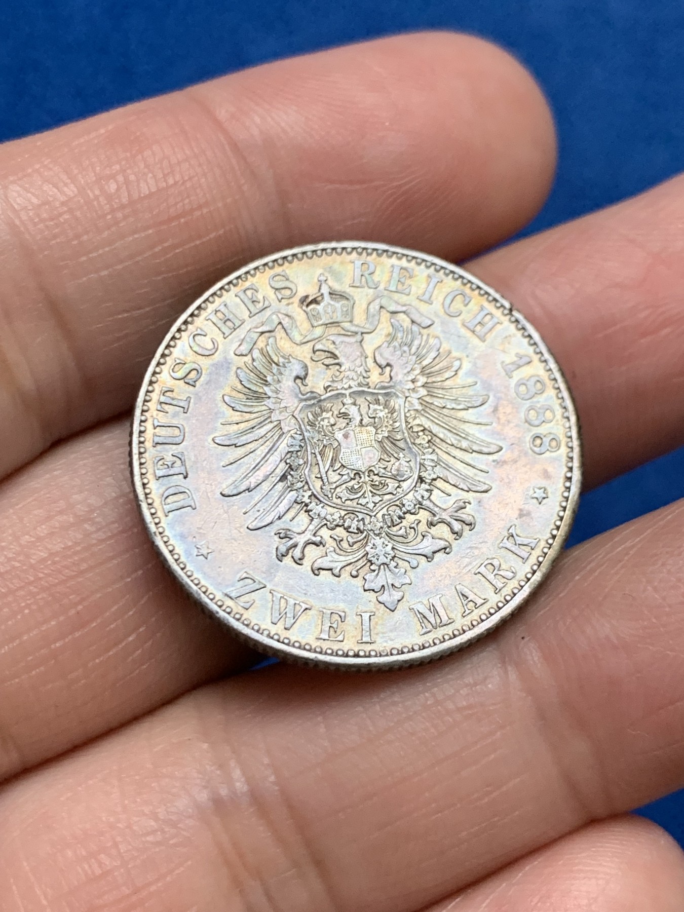 《竞宝斋》第249场-周日，周一 ，周二3场连拍 (全场包邮) 1888年德国普鲁士威廉二世2马克银币