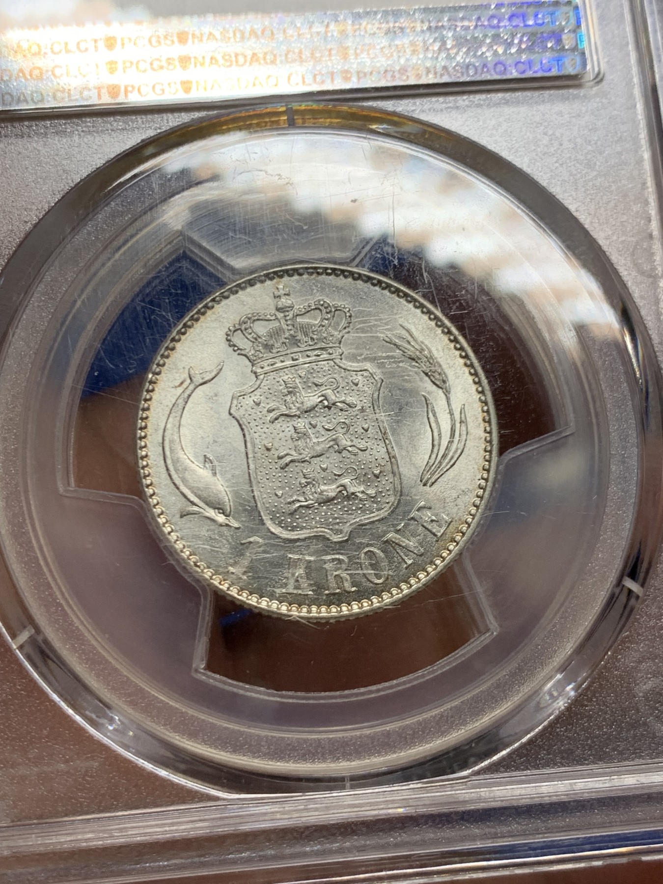《竞宝斋》第249场-周日，周一 ，周二3场连拍 (全场包邮) PCGS  MS64  丹麦  1916年  克里斯蒂安十世克朗