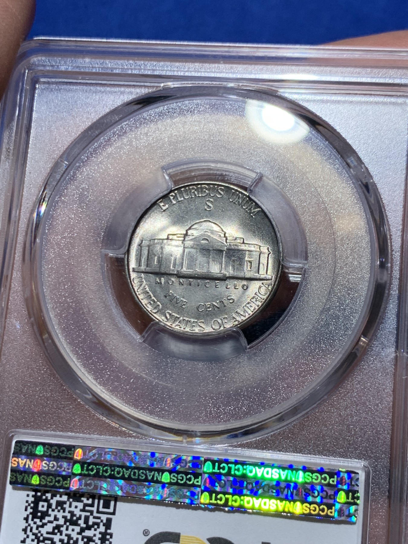 《竞宝斋》第249场-周日，周一 ，周二3场连拍 (全场包邮) PCGS MS65 美国 1945年 杰弗逊 5美分 战时低银版 仅1942-1945这几年为含银版，其余年份都是镍币