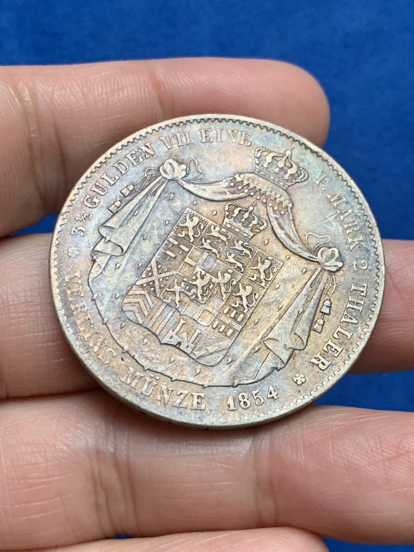 《竞宝斋》第249场-周日，周一 ，周二3场连拍 (全场包邮) 1854年德国拿骚阿道夫2泰勒银币