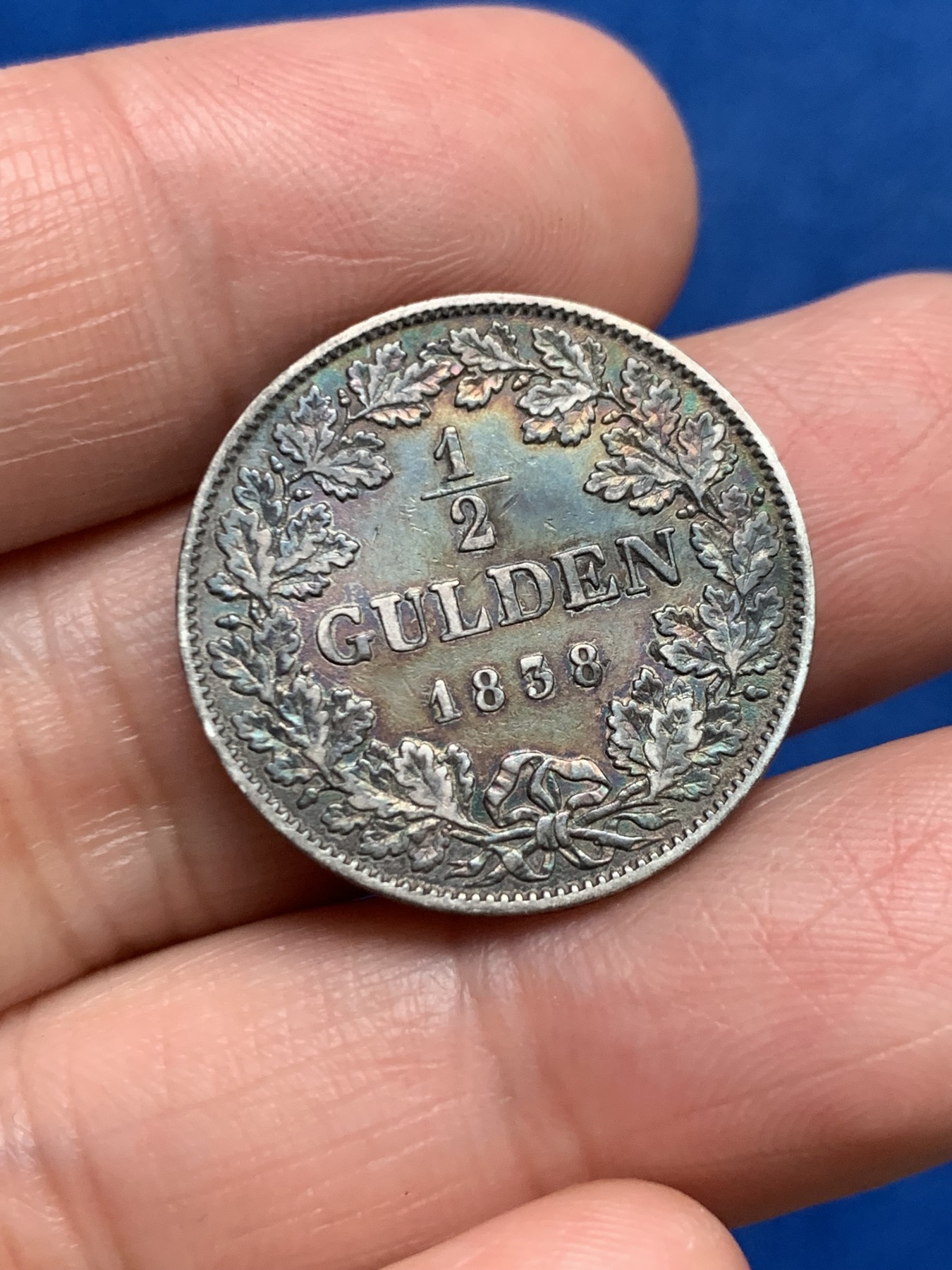 《竞宝斋》第249场-周日，周一 ，周二3场连拍 (全场包邮) 1838年德国利奥波德巴登半盾银币